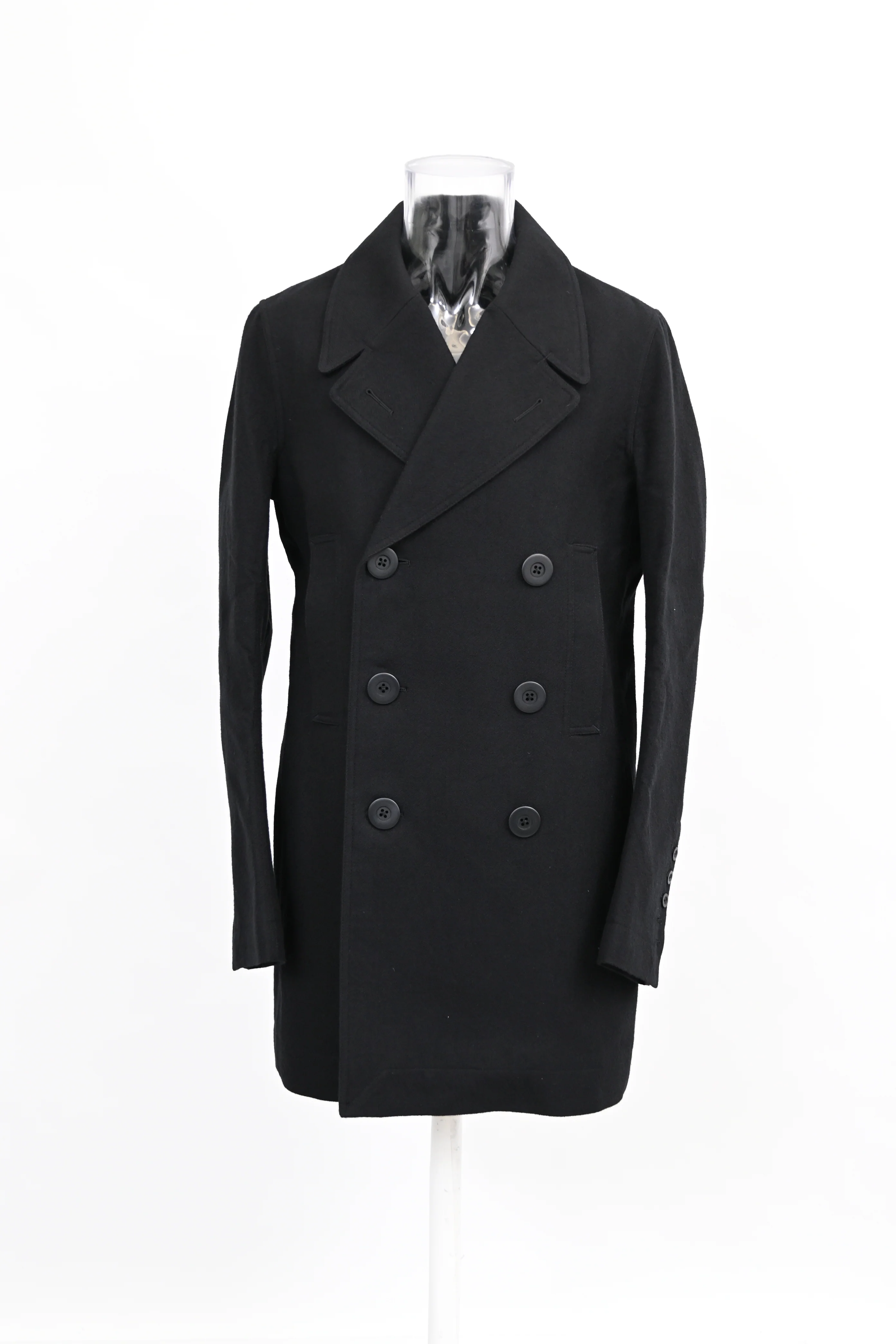 Men's Rick Owens Double-Breasted Peacoat in Black Wool - Image 6