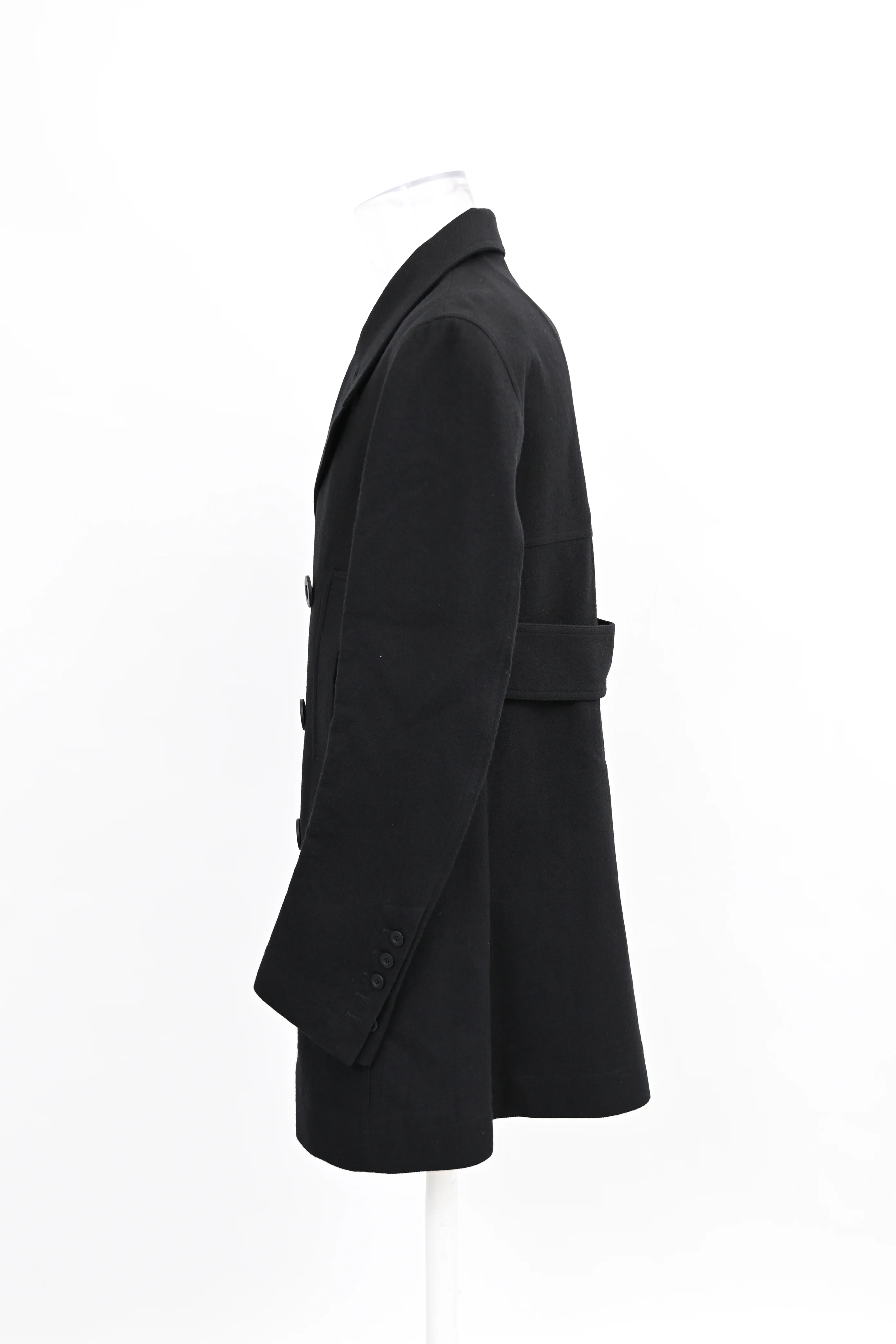 Men's Rick Owens Double-Breasted Peacoat in Black Wool - Image 7