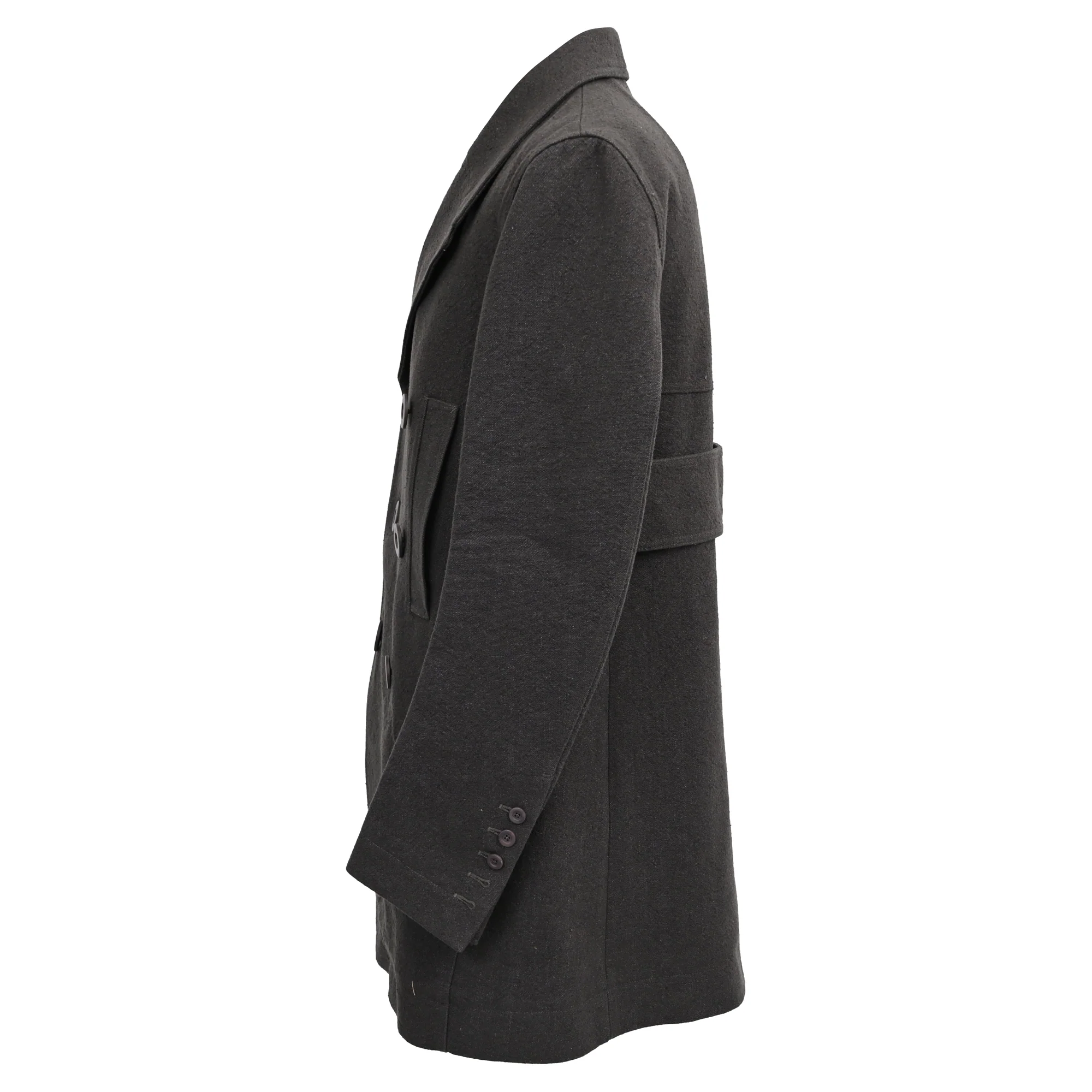 Men's Rick Owens Double-Breasted Peacoat in Dark Grey Wool - Image 3