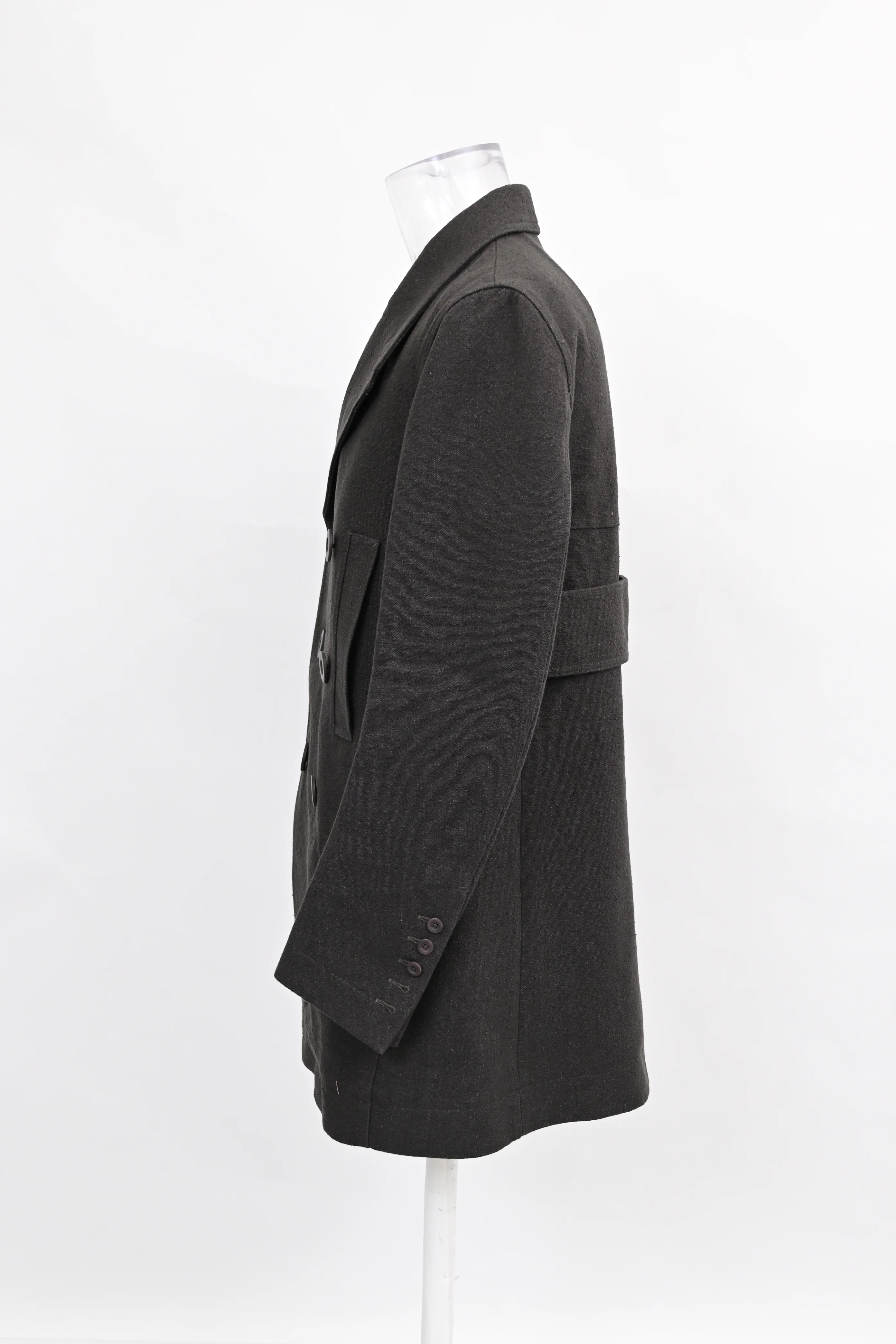 Men's Rick Owens Double-Breasted Peacoat in Dark Grey Wool - Image 4