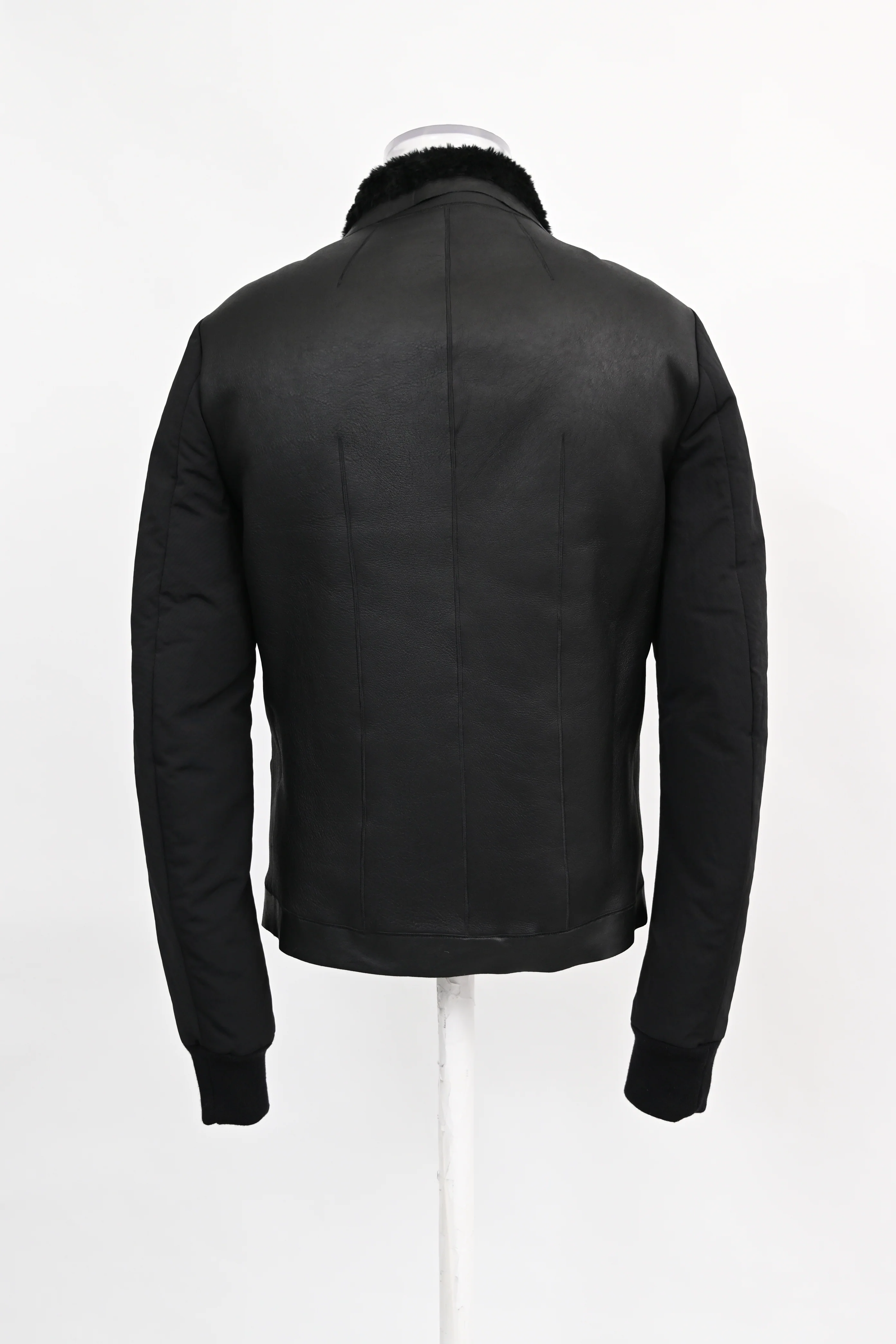 Men's Rick Owens Shear-Lined Zip-Up Jacket in Black Leather - Image 8