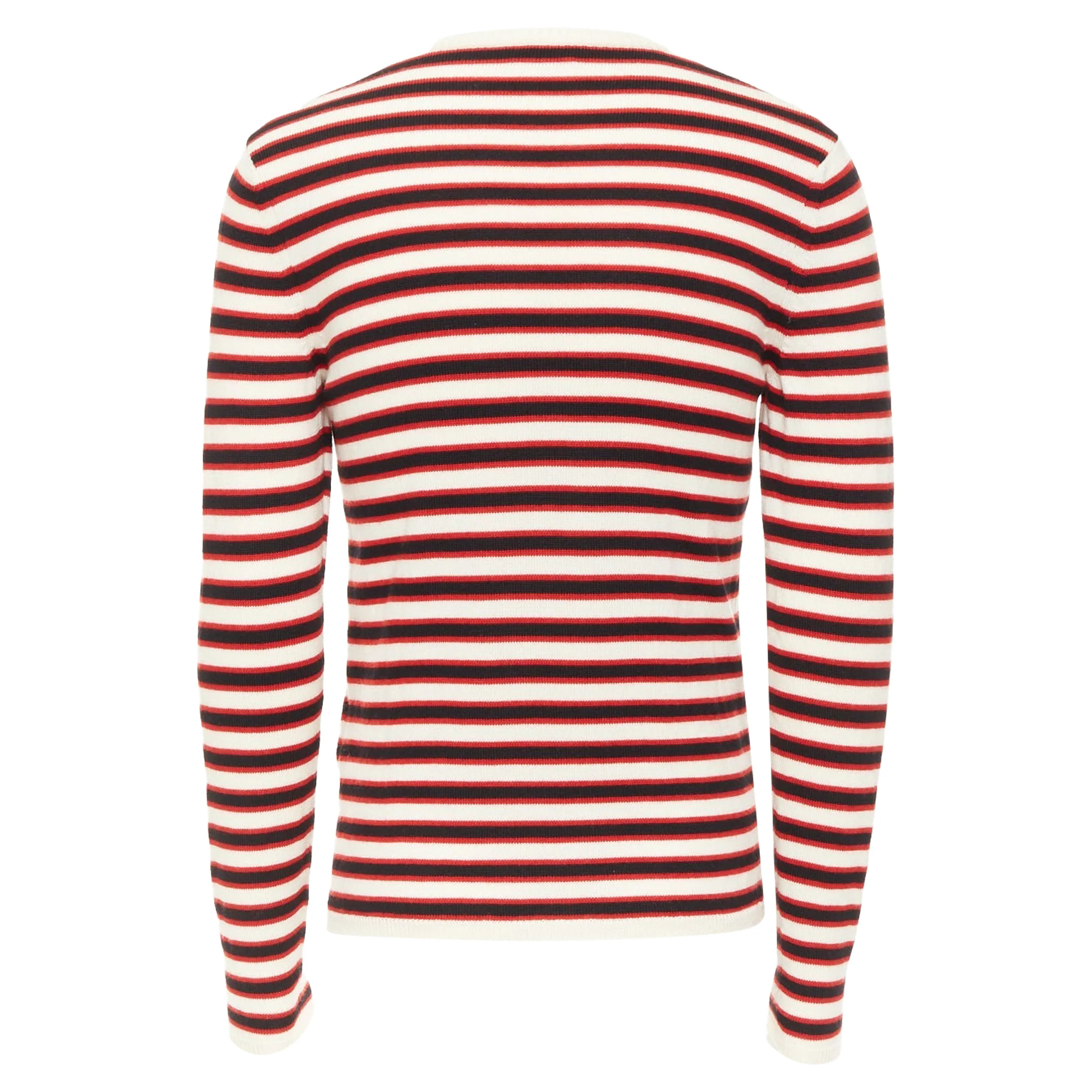 Men's SAINT LAURENT 2018 cream red black 100% virgin wool horizontal striped sweater S - Image 5