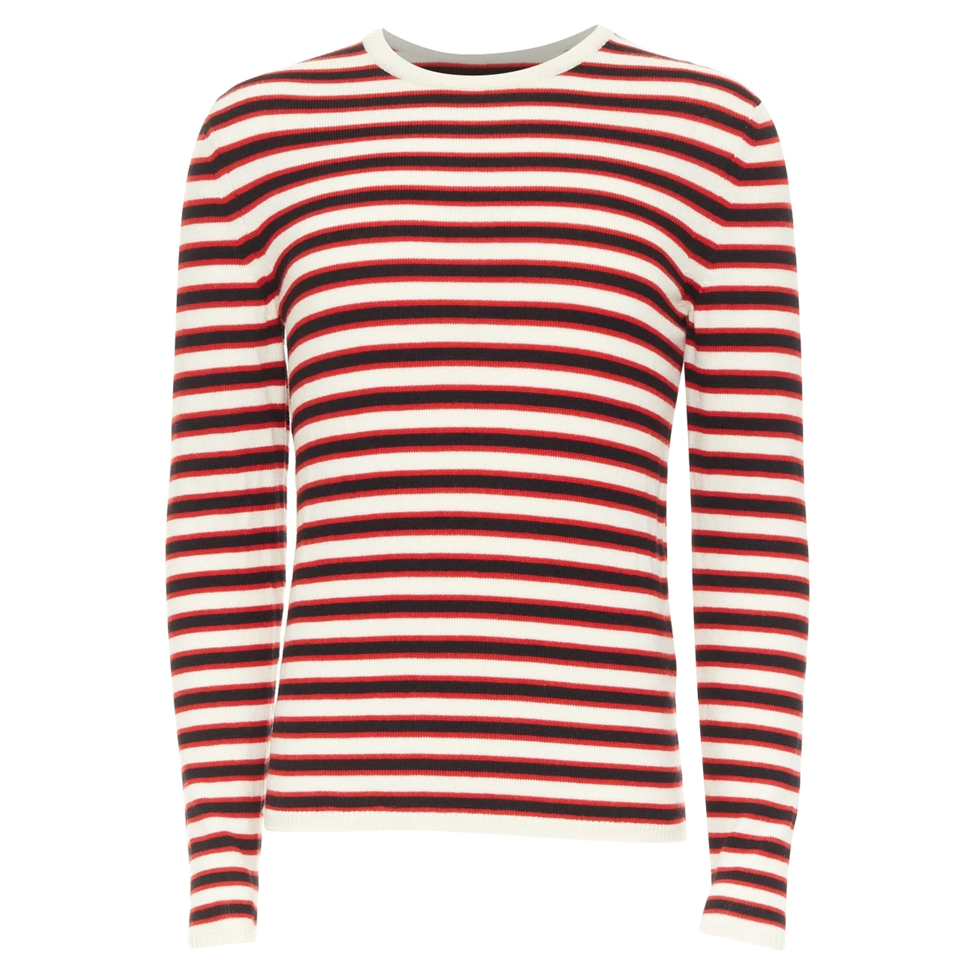 Men's SAINT LAURENT 2018 cream red black 100% virgin wool horizontal striped sweater S - Image 9