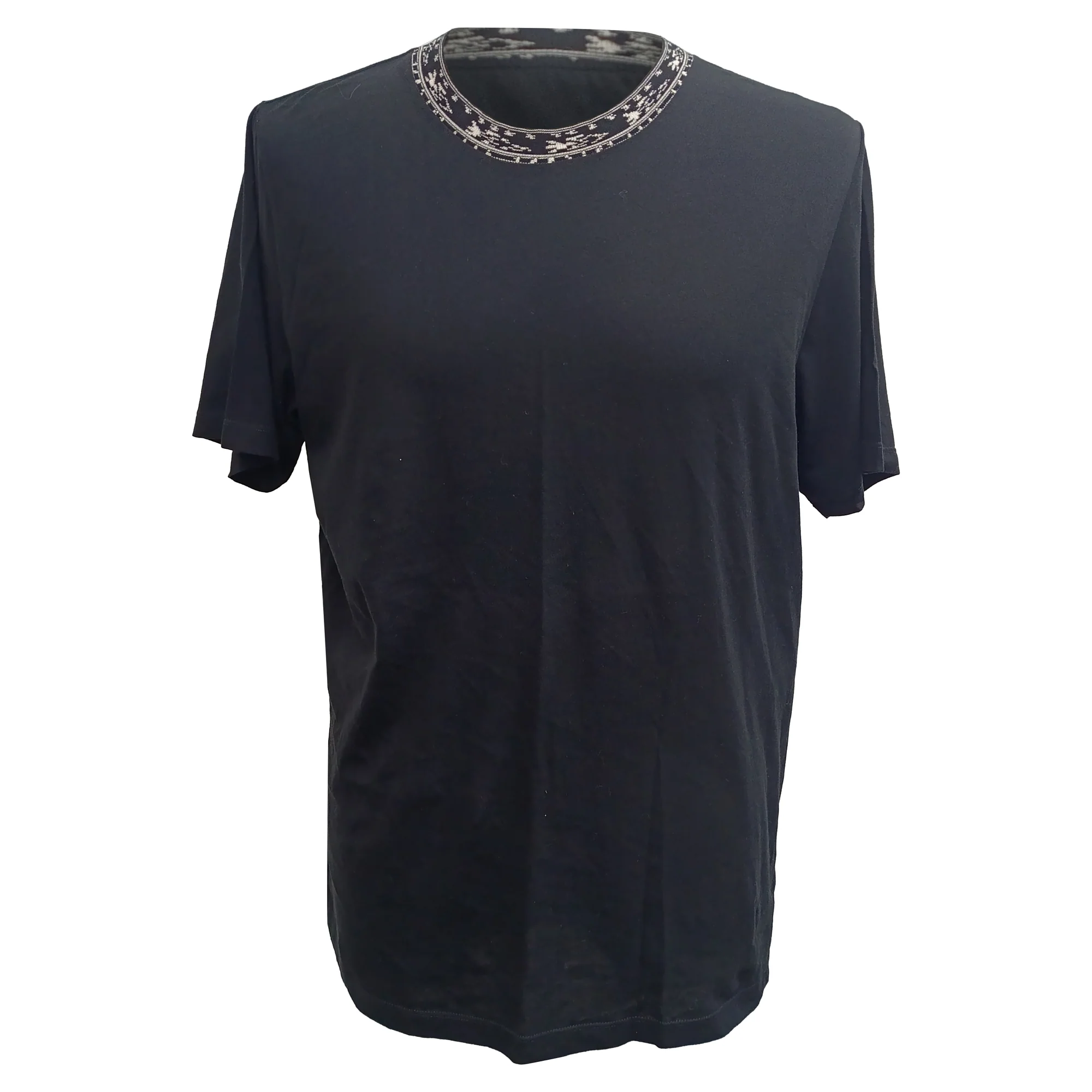 Men's Saint Laurent Patterned-Knit Neckline T-Shirt in Black Cotton