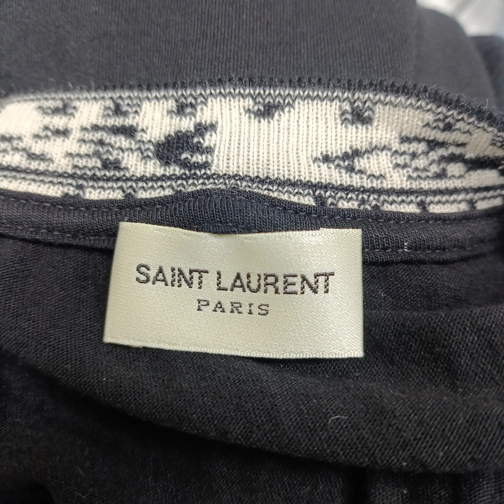 Men's Saint Laurent Patterned-Knit Neckline T-Shirt in Black Cotton - Image 2