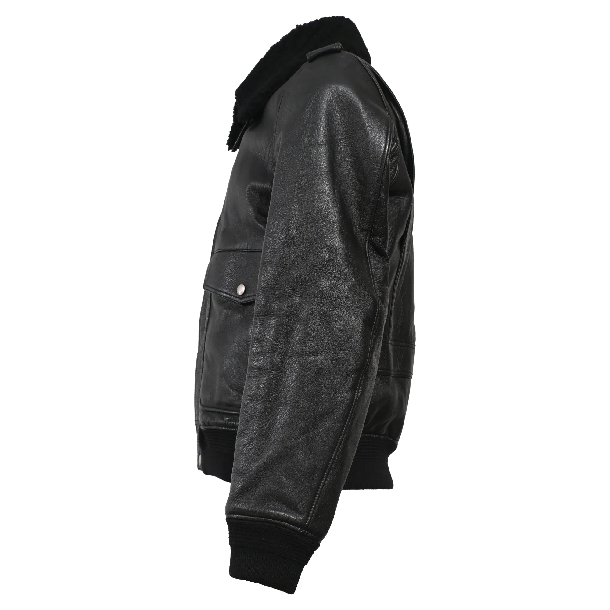 Men's Saint Laurent Shearling Collar Aviator Bomber Jacket in Black Leather - Image 2