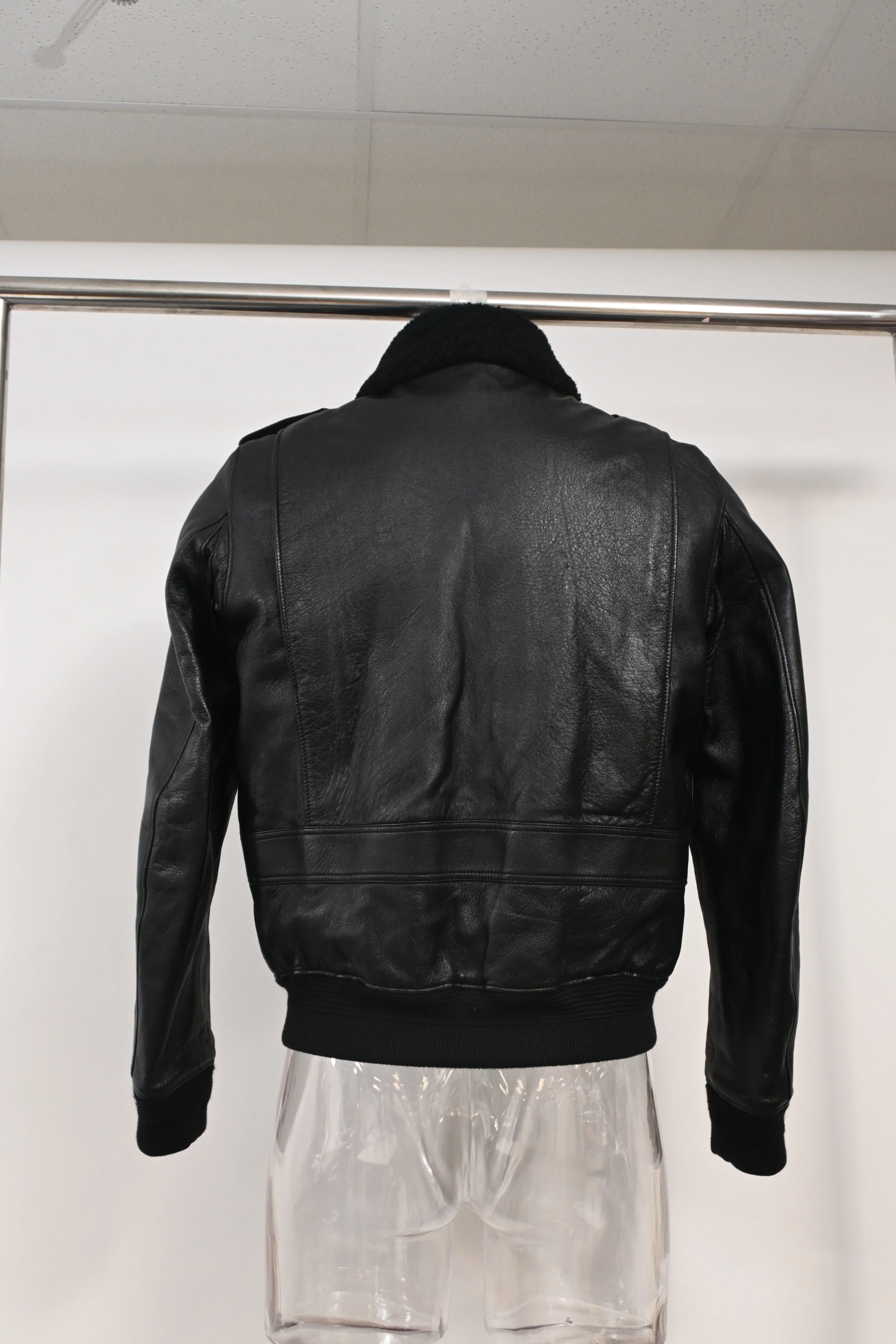 Men's Saint Laurent Shearling Collar Aviator Bomber Jacket in Black Leather - Image 8