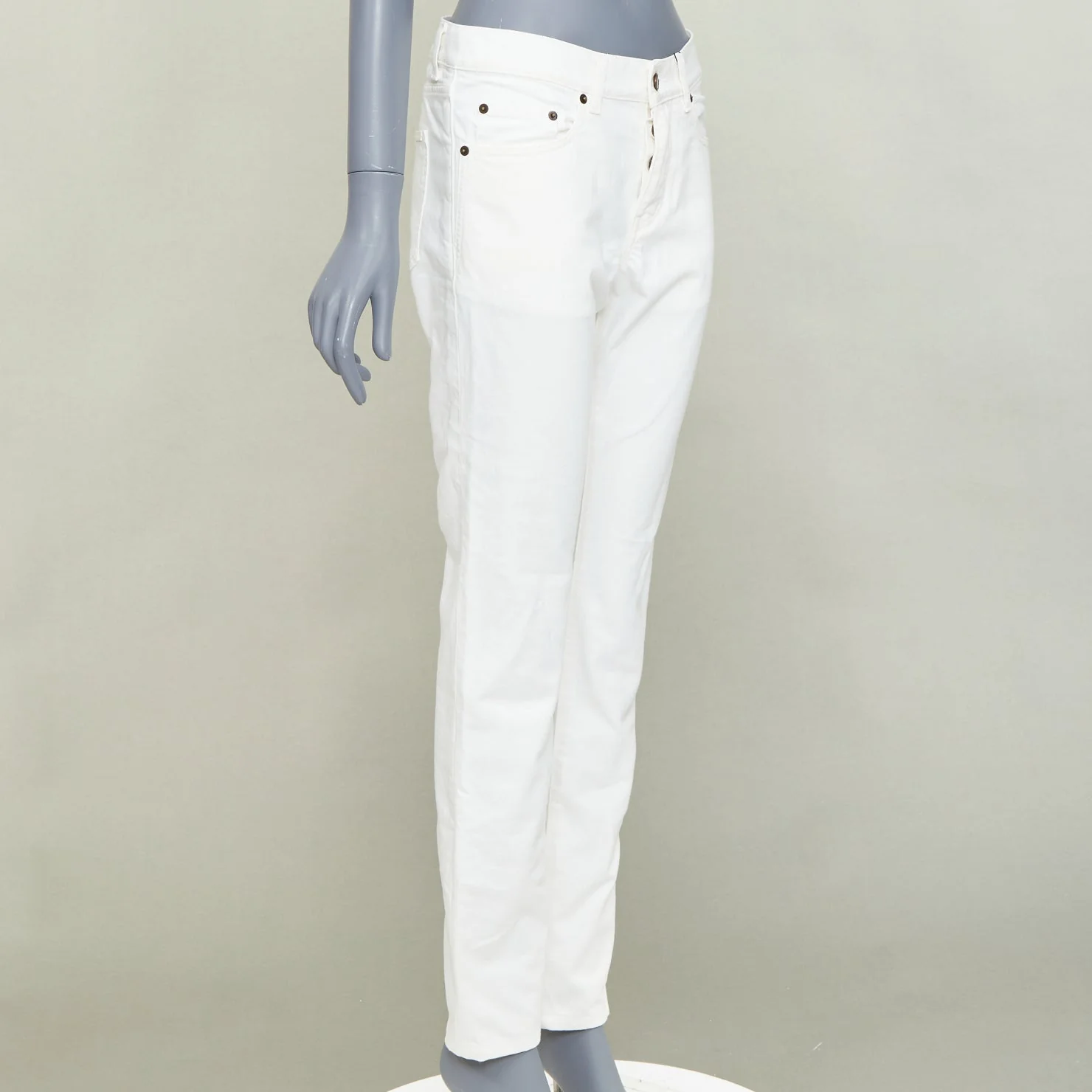 Women's SAINT LAURENT 2020 D18 M SL LW off white cotton straight leg denim jeans 28" - Image 3
