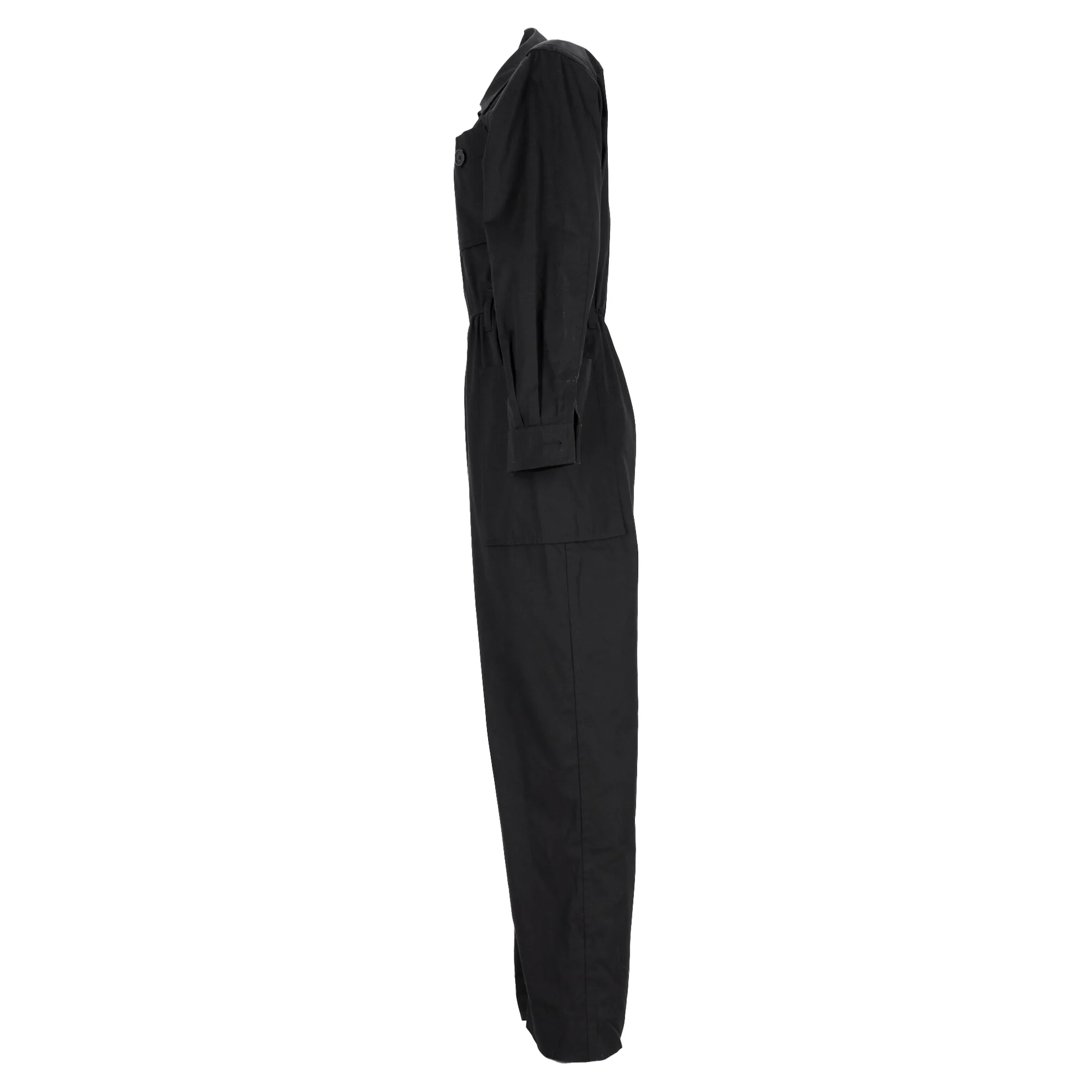 Women's Saint Laurent Belted Long Sleeve Jumpsuit in Black Cotton - Image 2