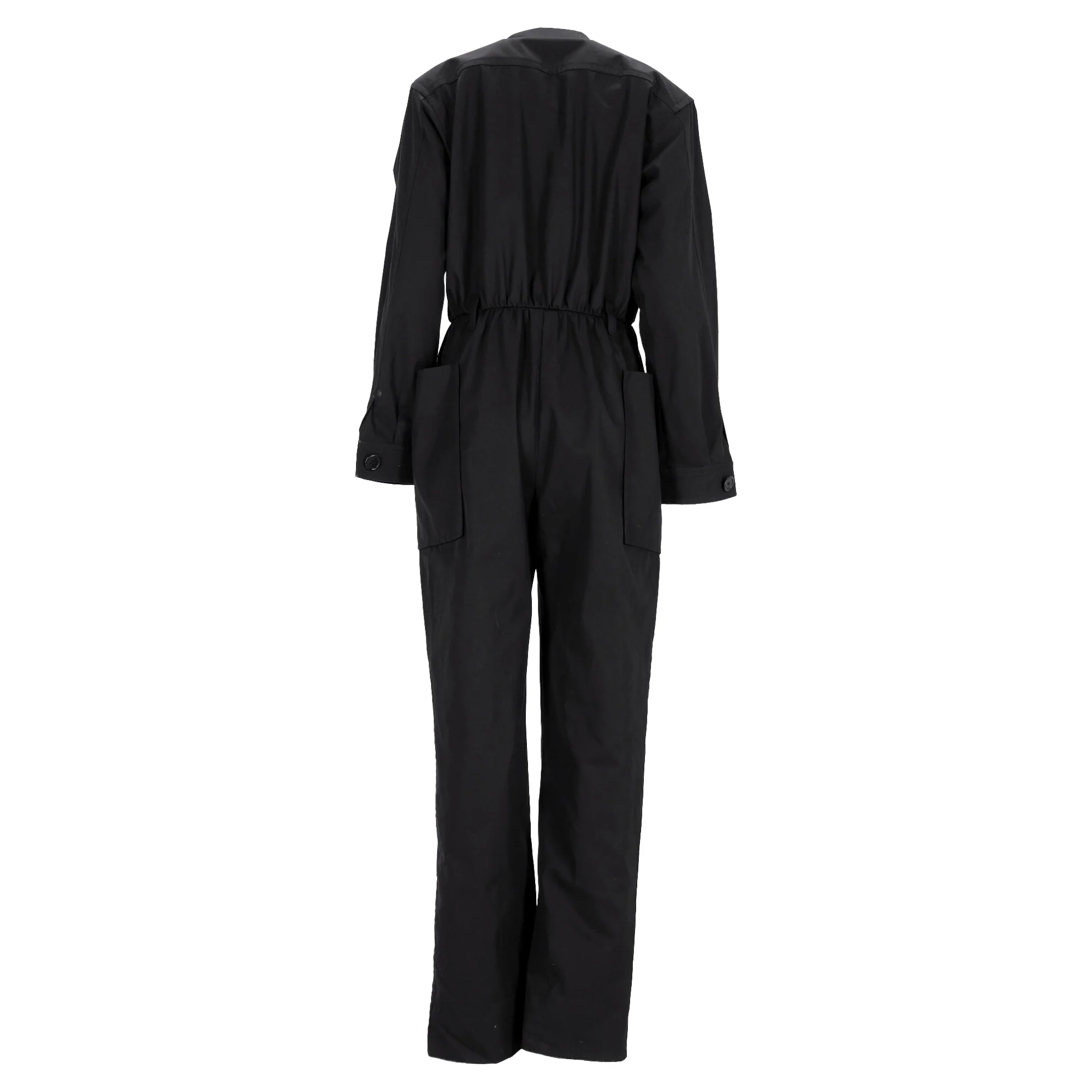 Women's Saint Laurent Belted Long Sleeve Jumpsuit in Black Cotton - Image 3