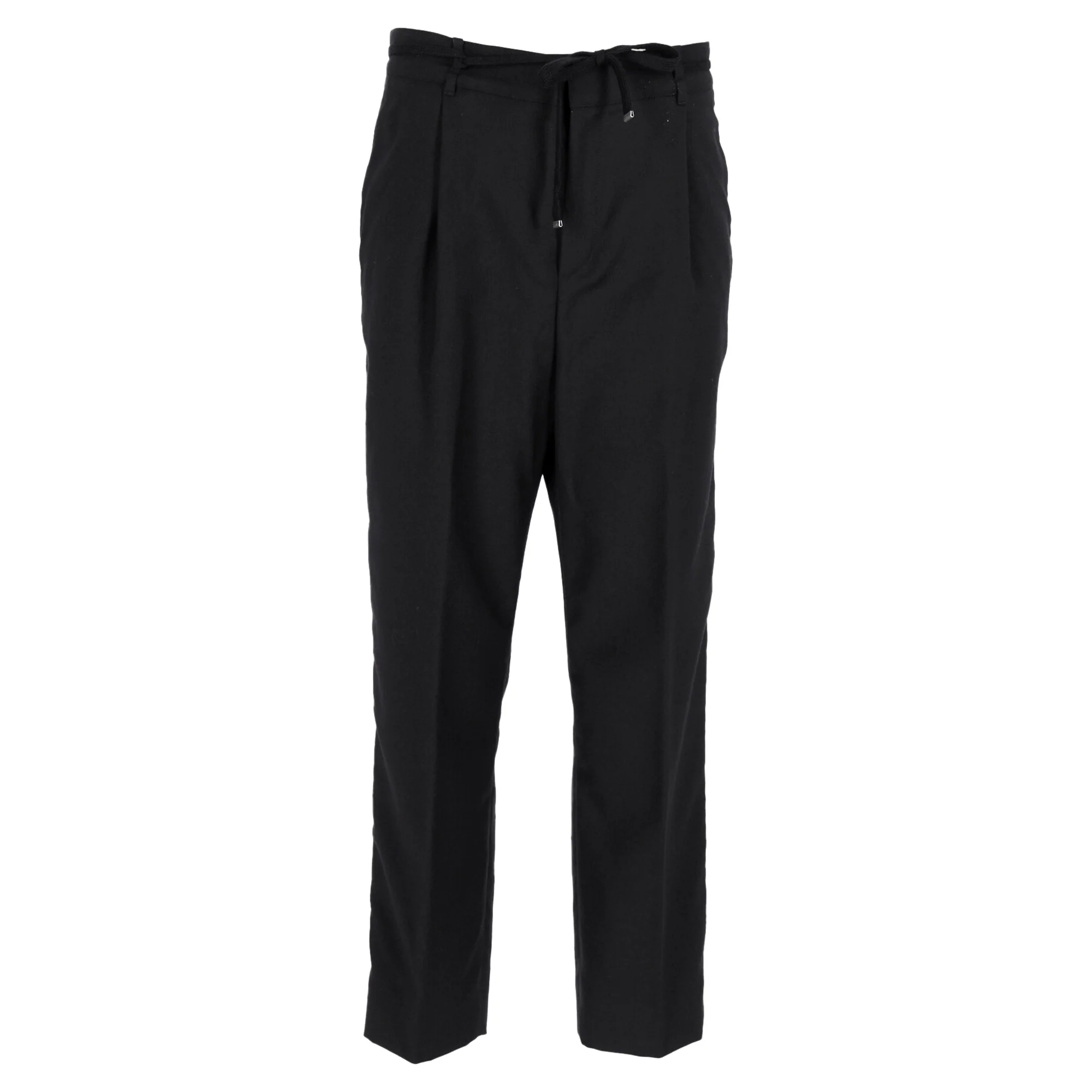 Women's Saint Laurent Tapered Drawstring Jogger Trousers in Black Wool