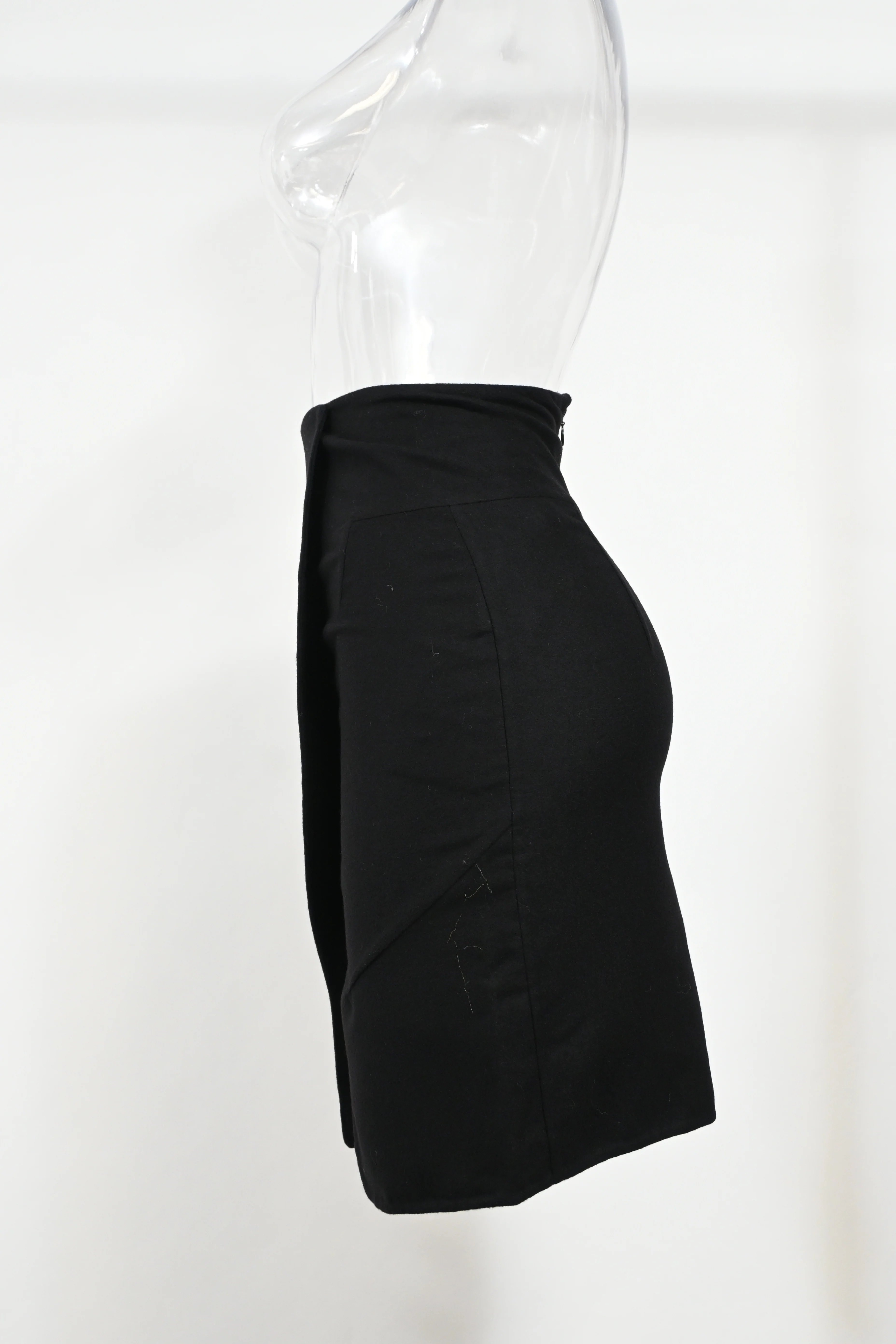 Women's Saint Laurent Wrap Accent Mini Pencil Skirt in Black Wool - Image 6