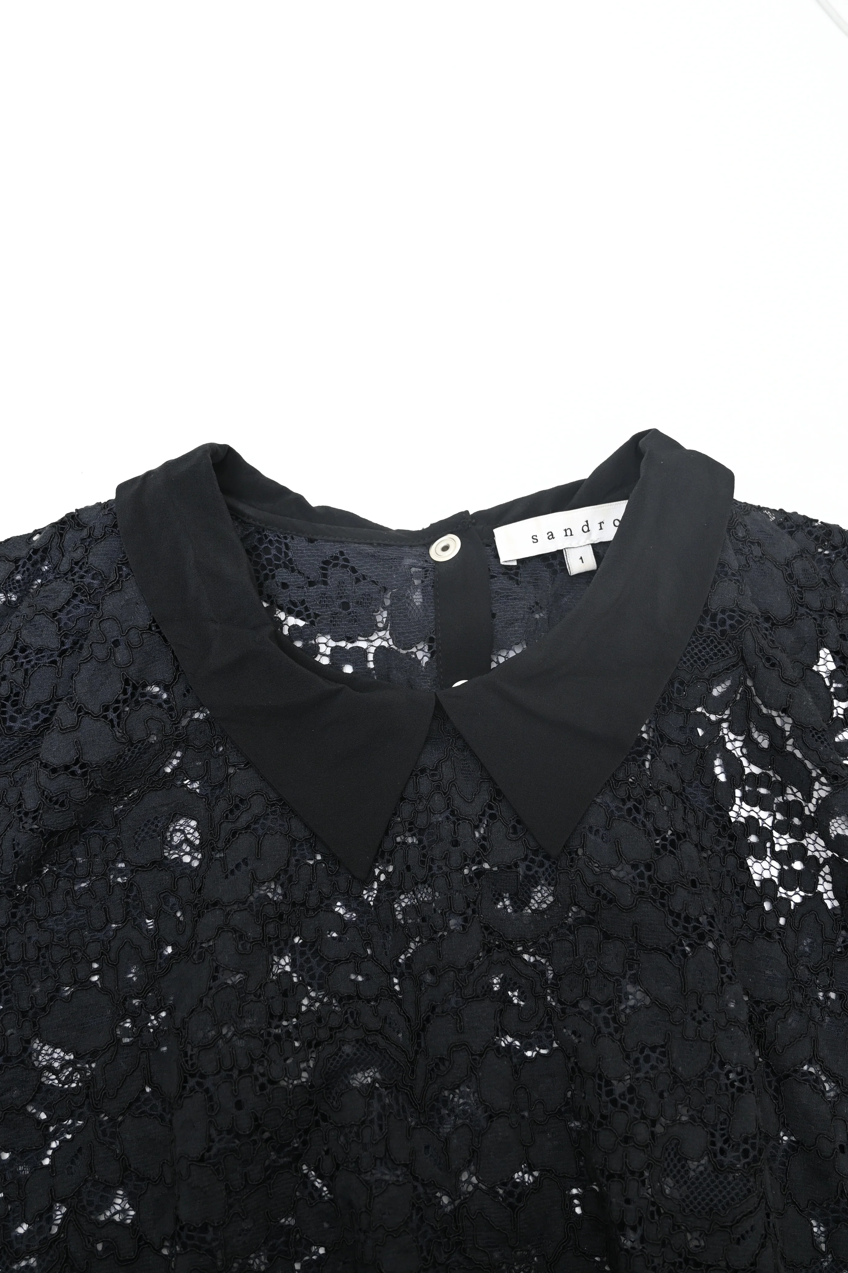 Women's Sandro Lace-Detailed Gartered Waist Blouse in Black Cotton - Image 10