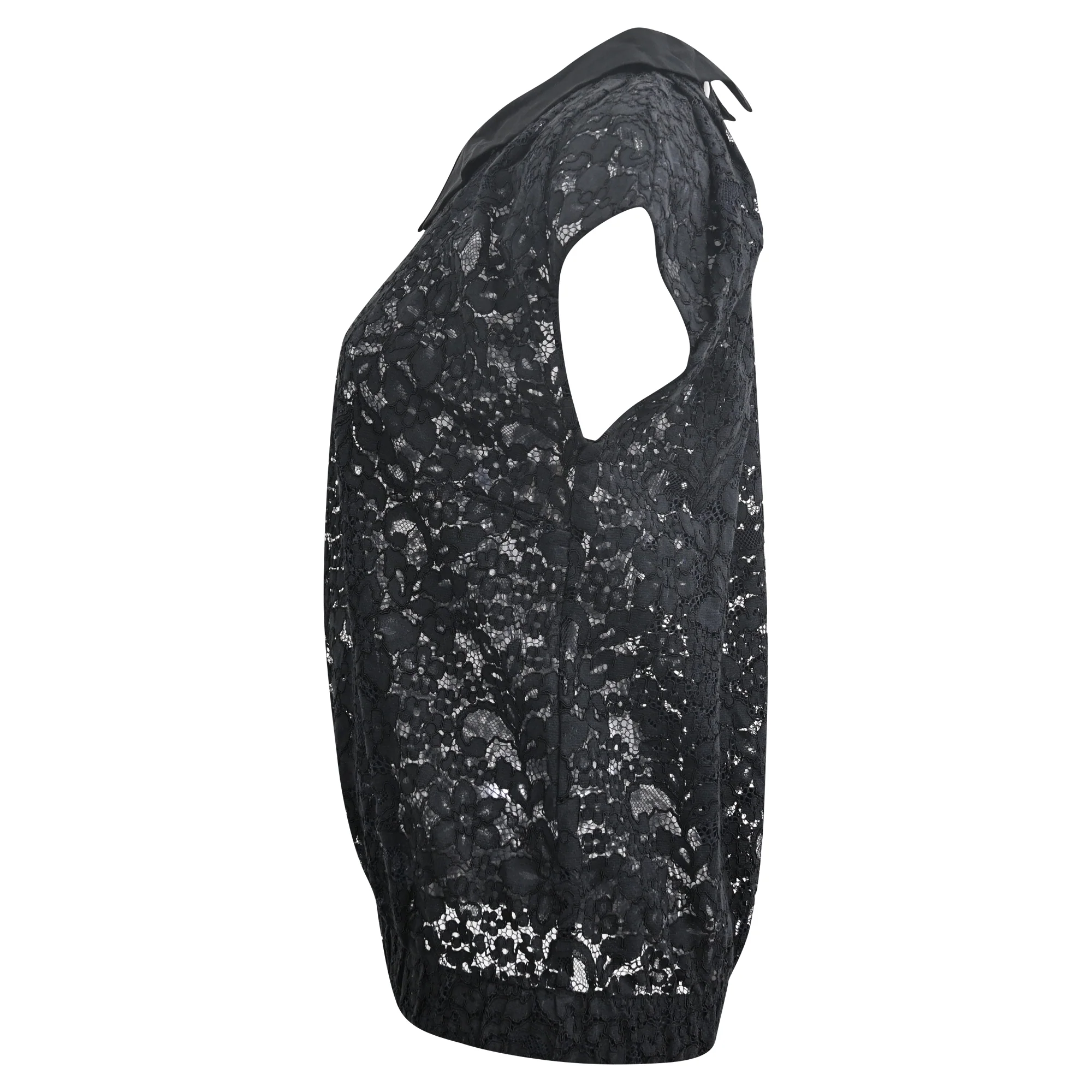 Women's Sandro Lace-Detailed Gartered Waist Blouse in Black Cotton - Image 2