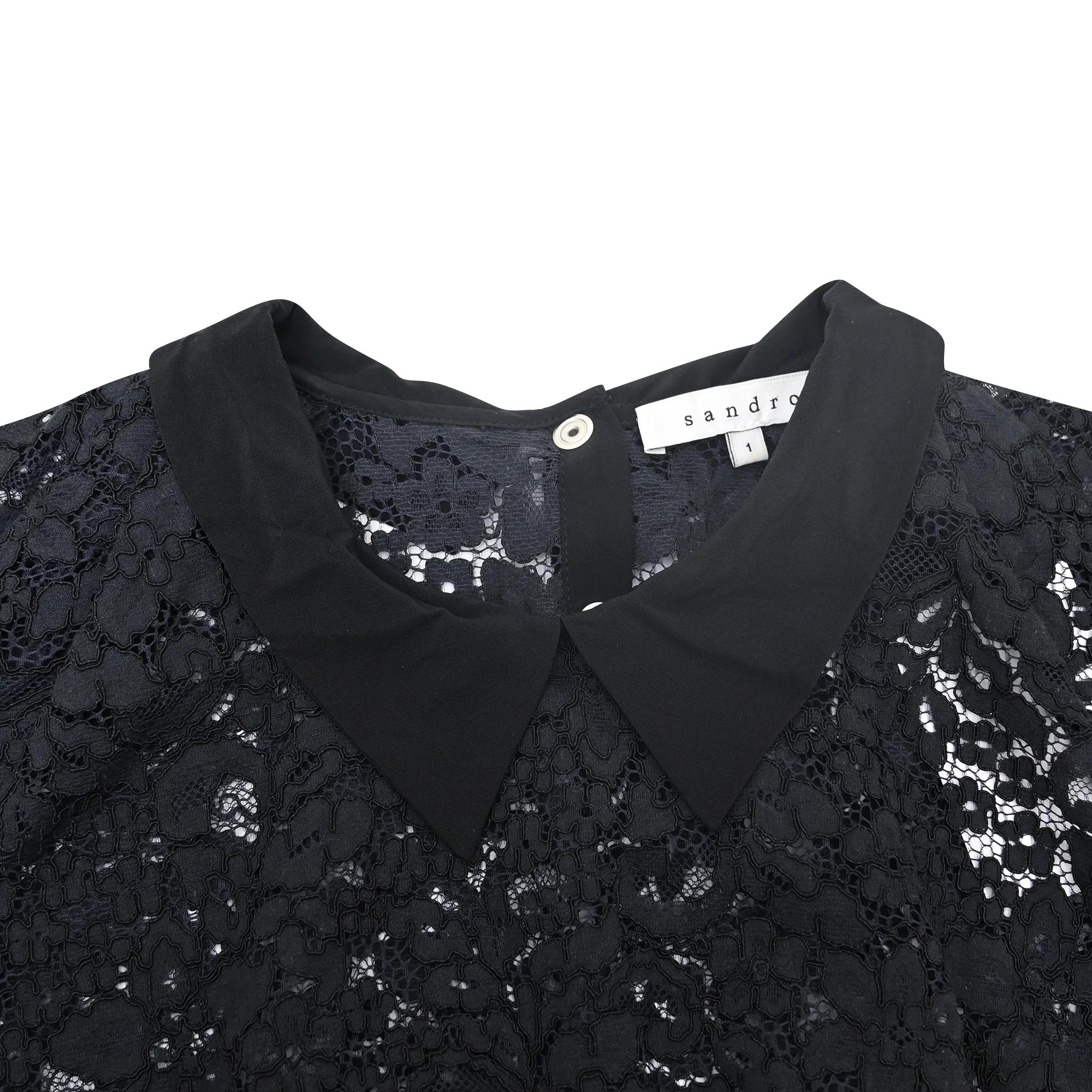Women's Sandro Lace-Detailed Gartered Waist Blouse in Black Cotton - Image 5