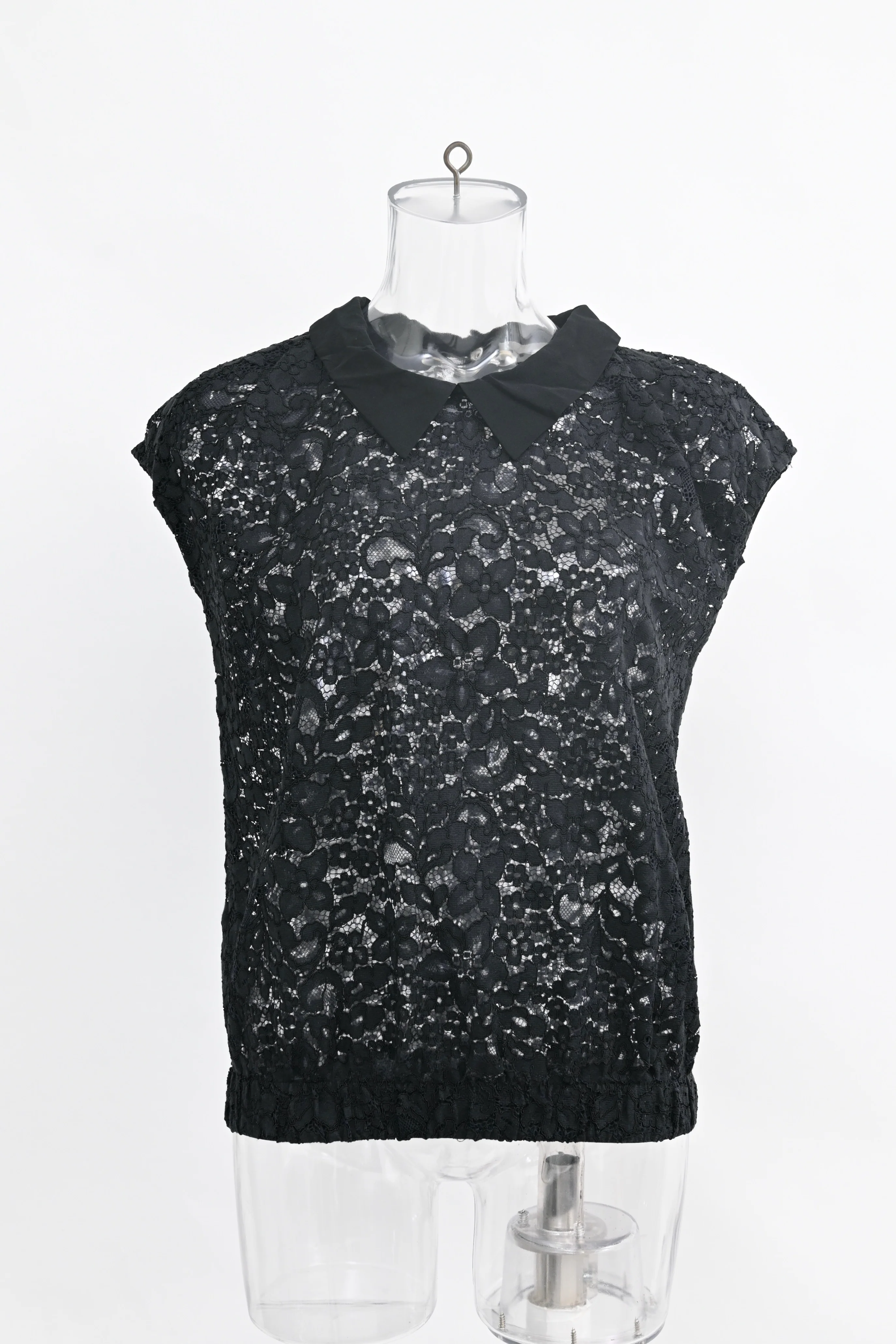 Women's Sandro Lace-Detailed Gartered Waist Blouse in Black Cotton - Image 6