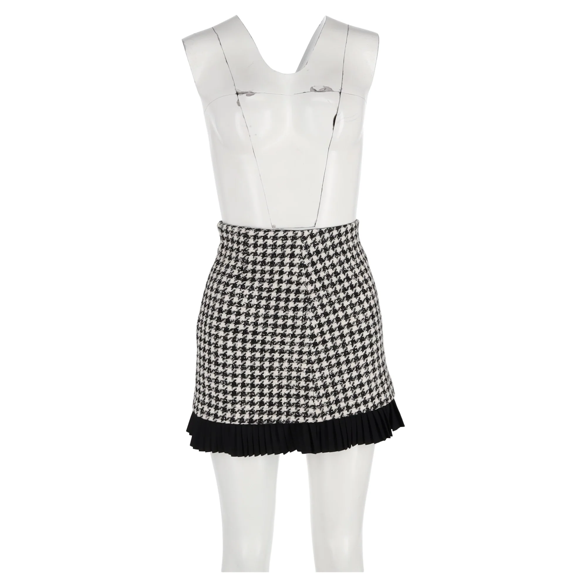 Women's Sandro Paris Houndstooth Mini Skirt in Black Wool Tweed - Image 4