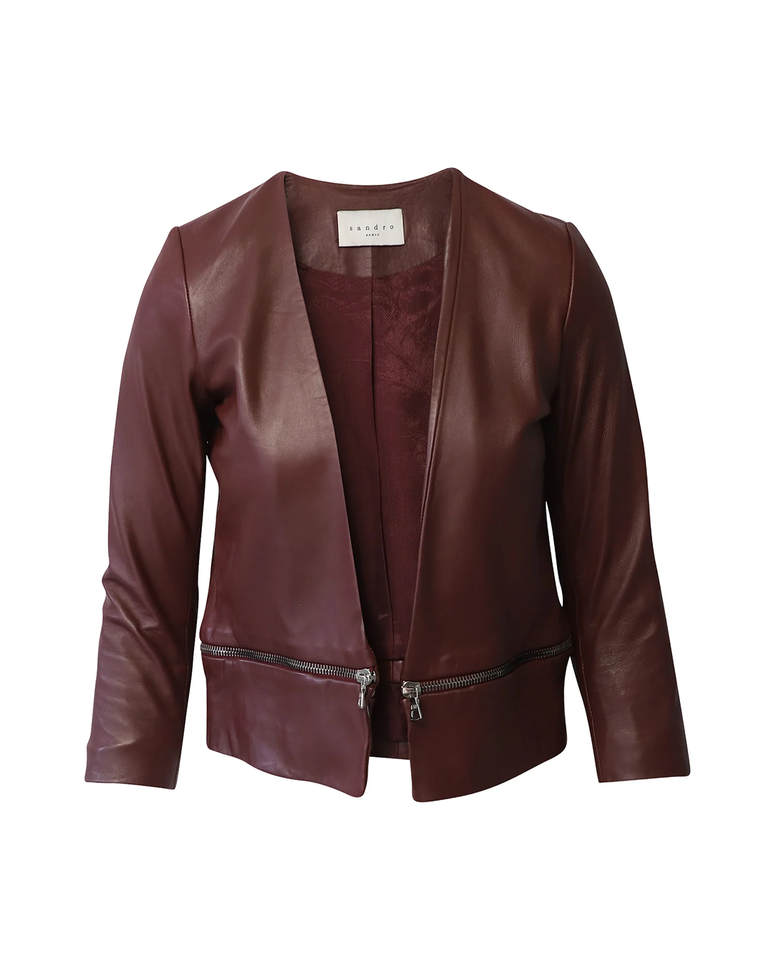 Women's Sandro Paris Zipper Trim Jacket in Burgundy Leather