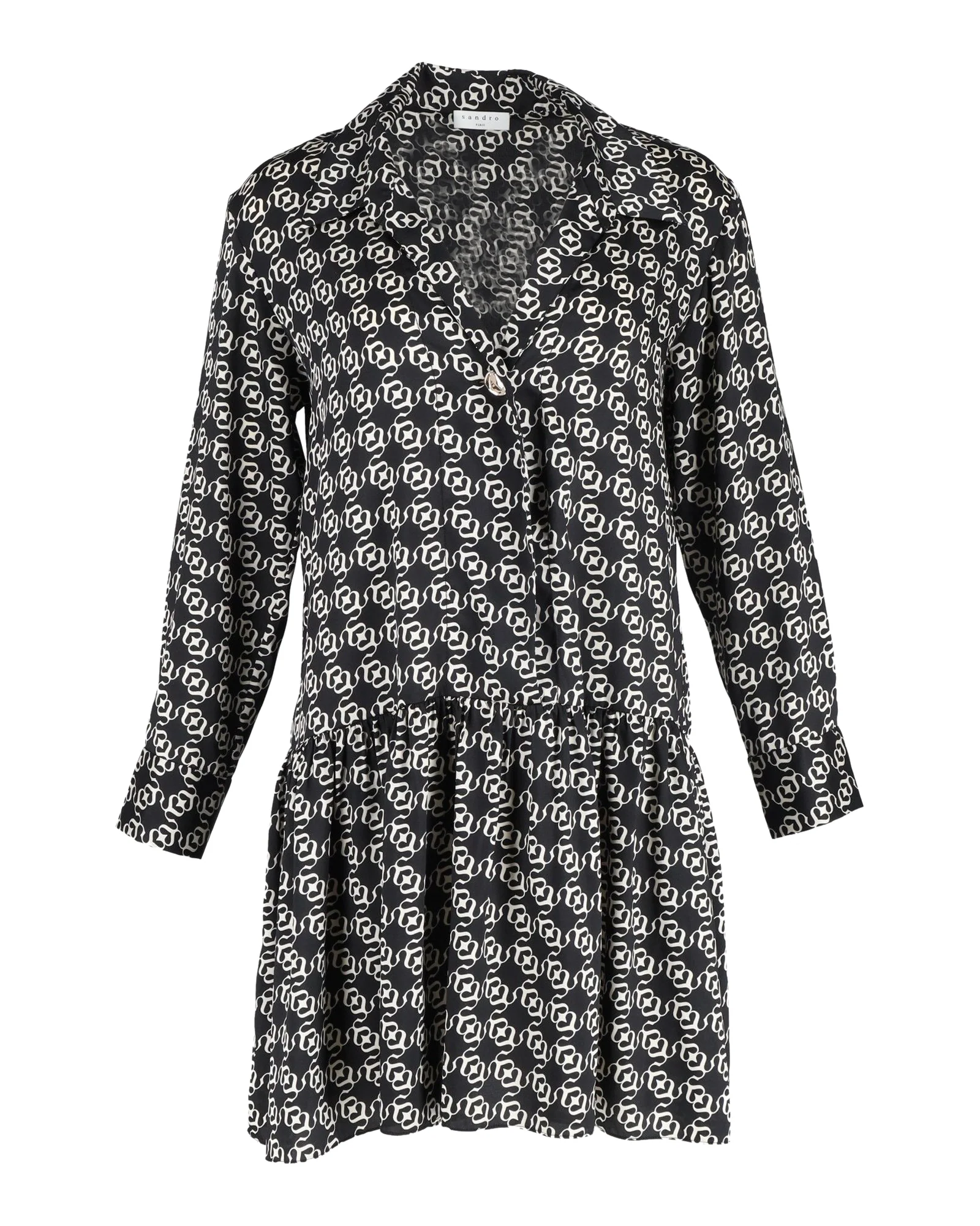 Women's Sandro Printed Shirt Mini Dress in Black Silk