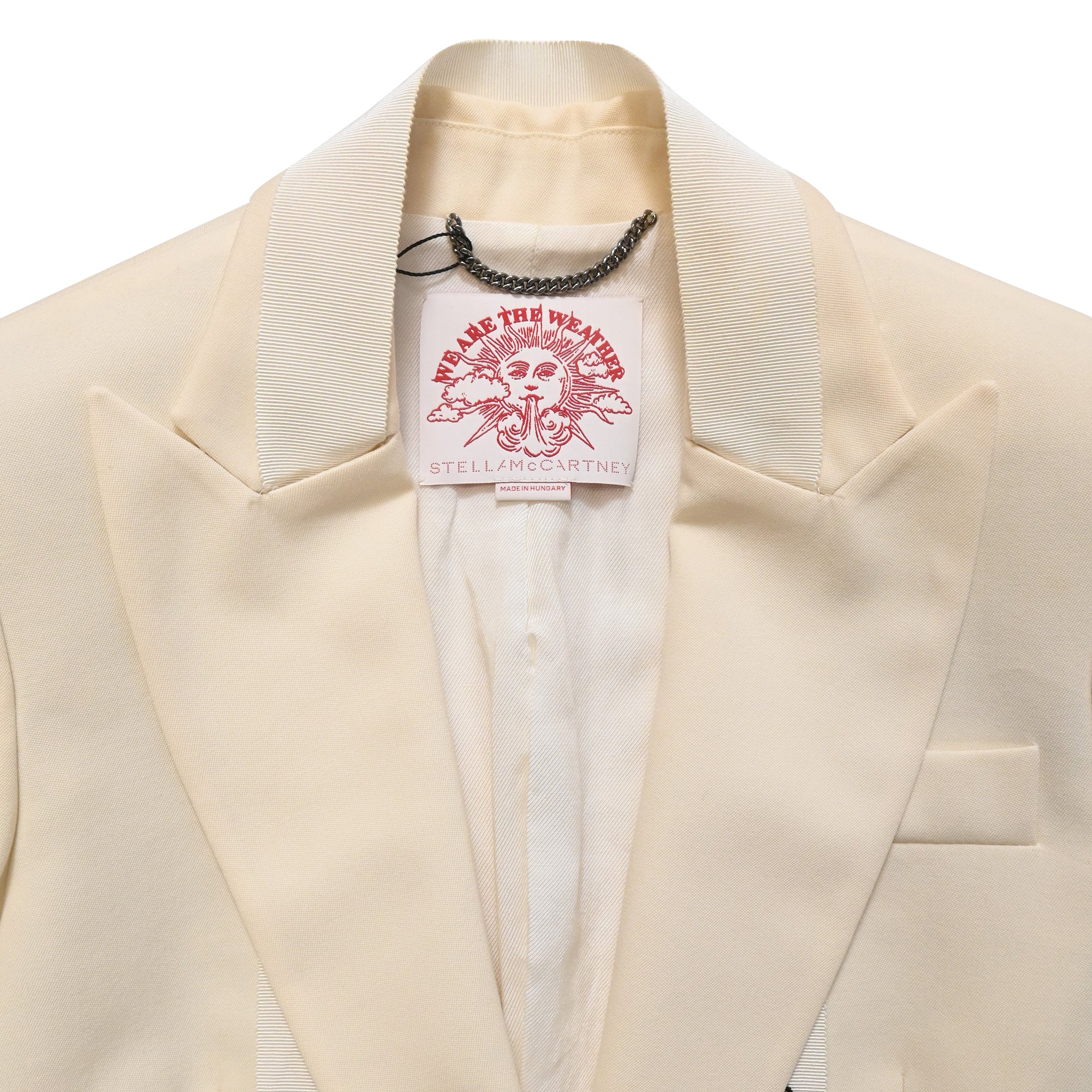 Women's Stella Mccartney Ribbon Detail Single-Breasted Blazer in Cream Wool - Image 4