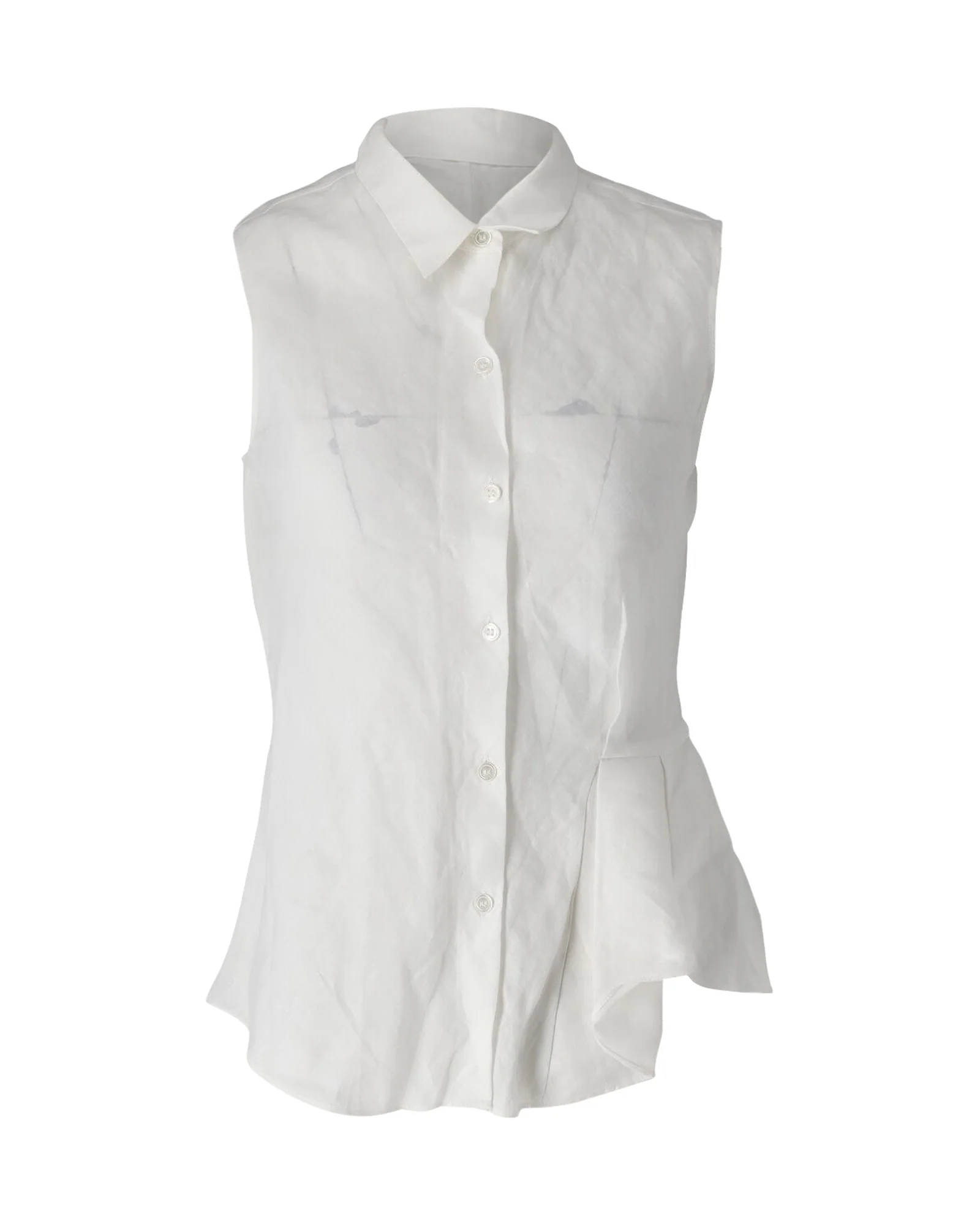 Women's Theory Biaz Sleeveless Ruffled Gauze Blouse in White Silk