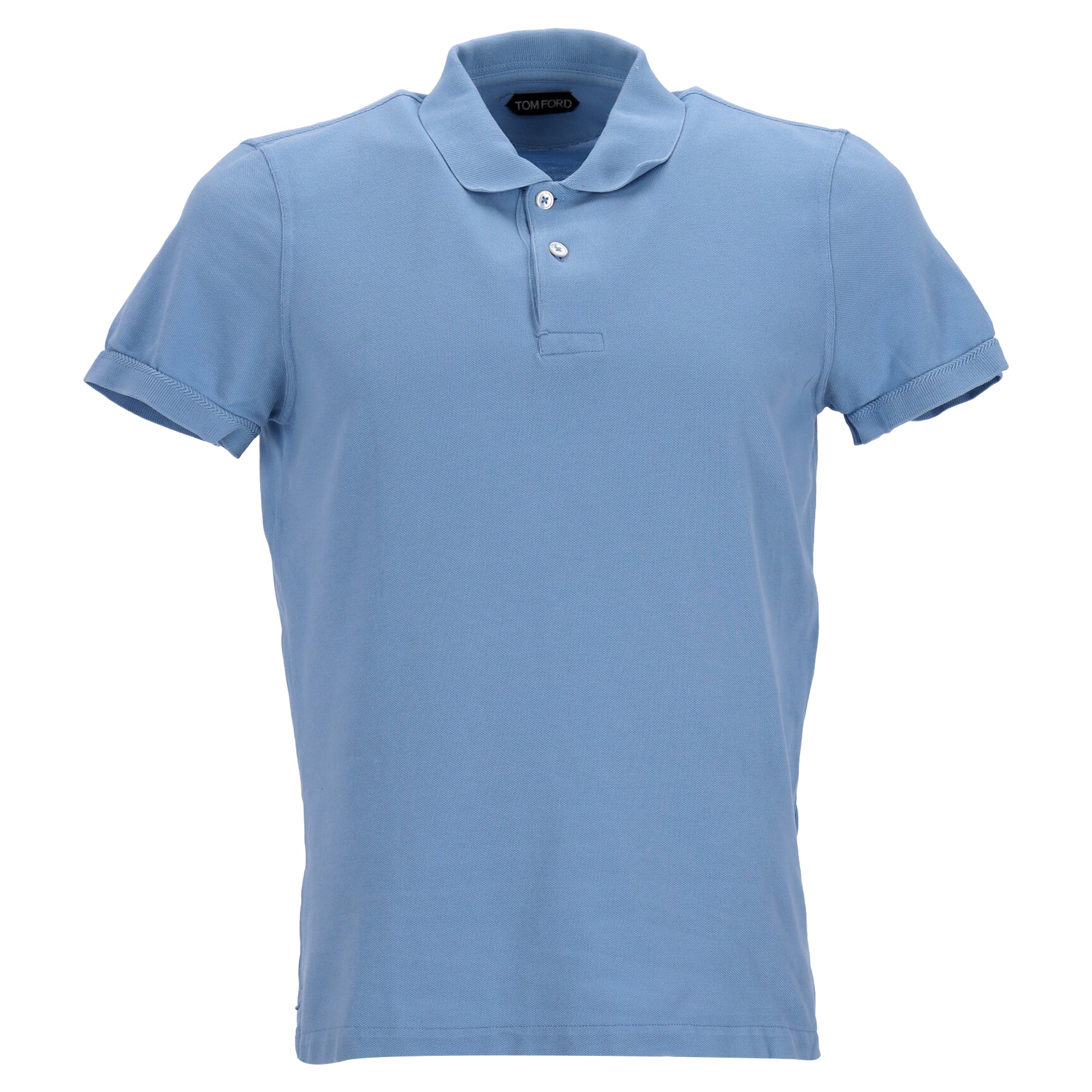 Men's Tom Ford Pique Short Sleeve Polo Shirt in Blue Cotton