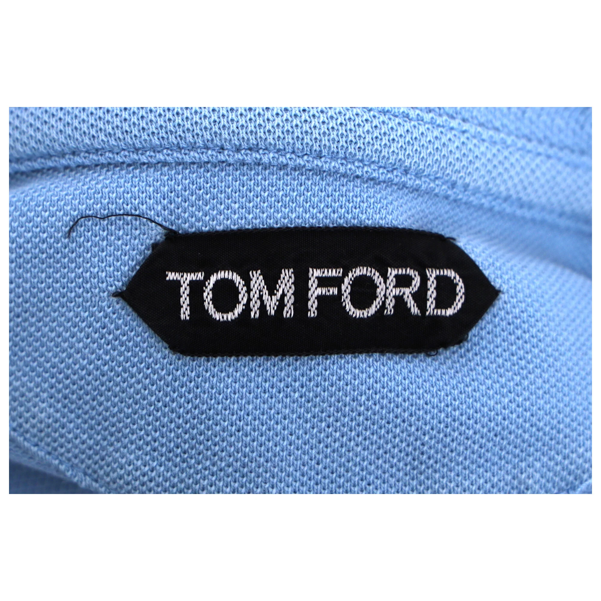 Men's Tom Ford Pique Short Sleeve Polo Shirt in Blue Cotton - Image 10