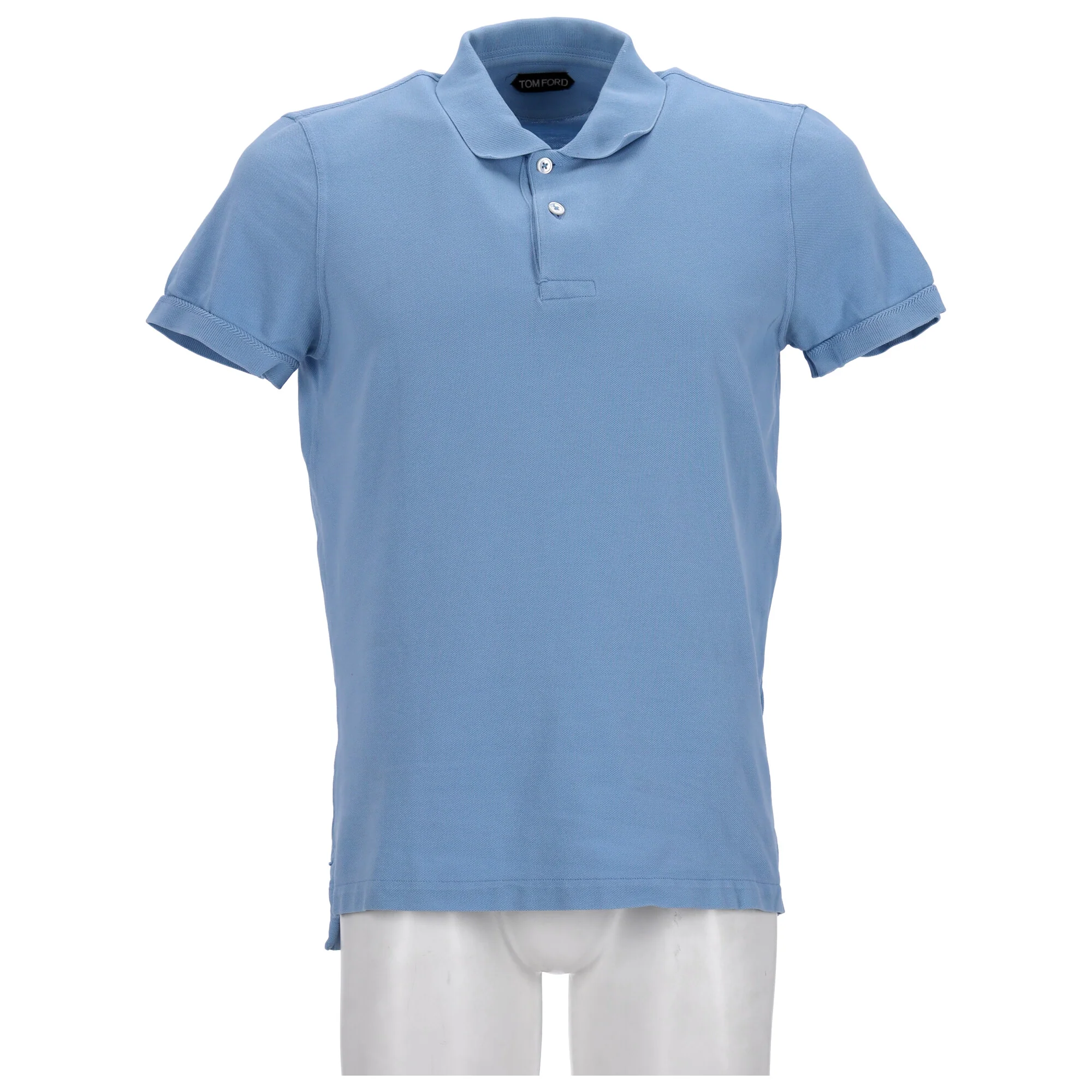 Men's Tom Ford Pique Short Sleeve Polo Shirt in Blue Cotton - Image 7