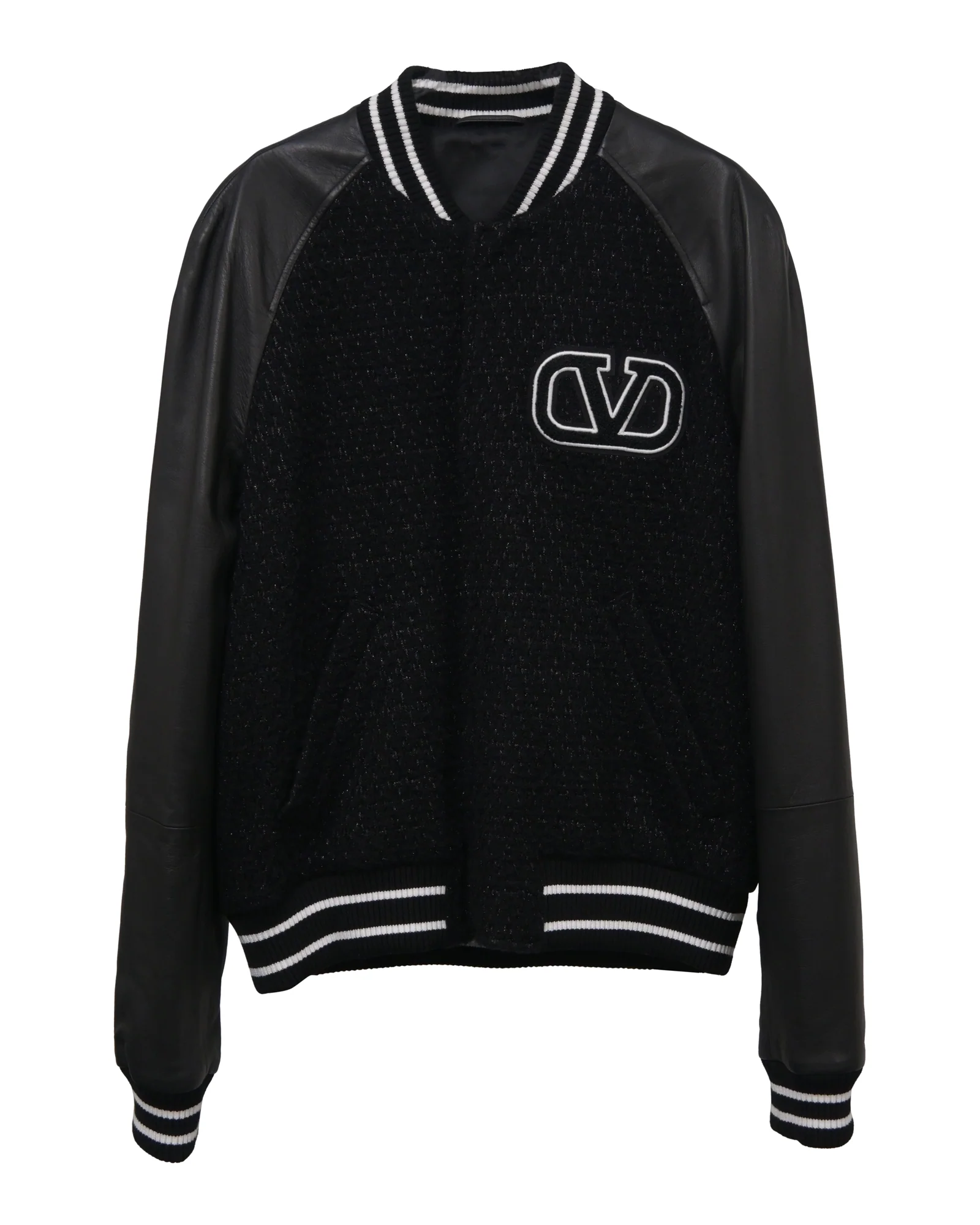 Men's Valentino Bomber Jacket in Black Tweed and Leather