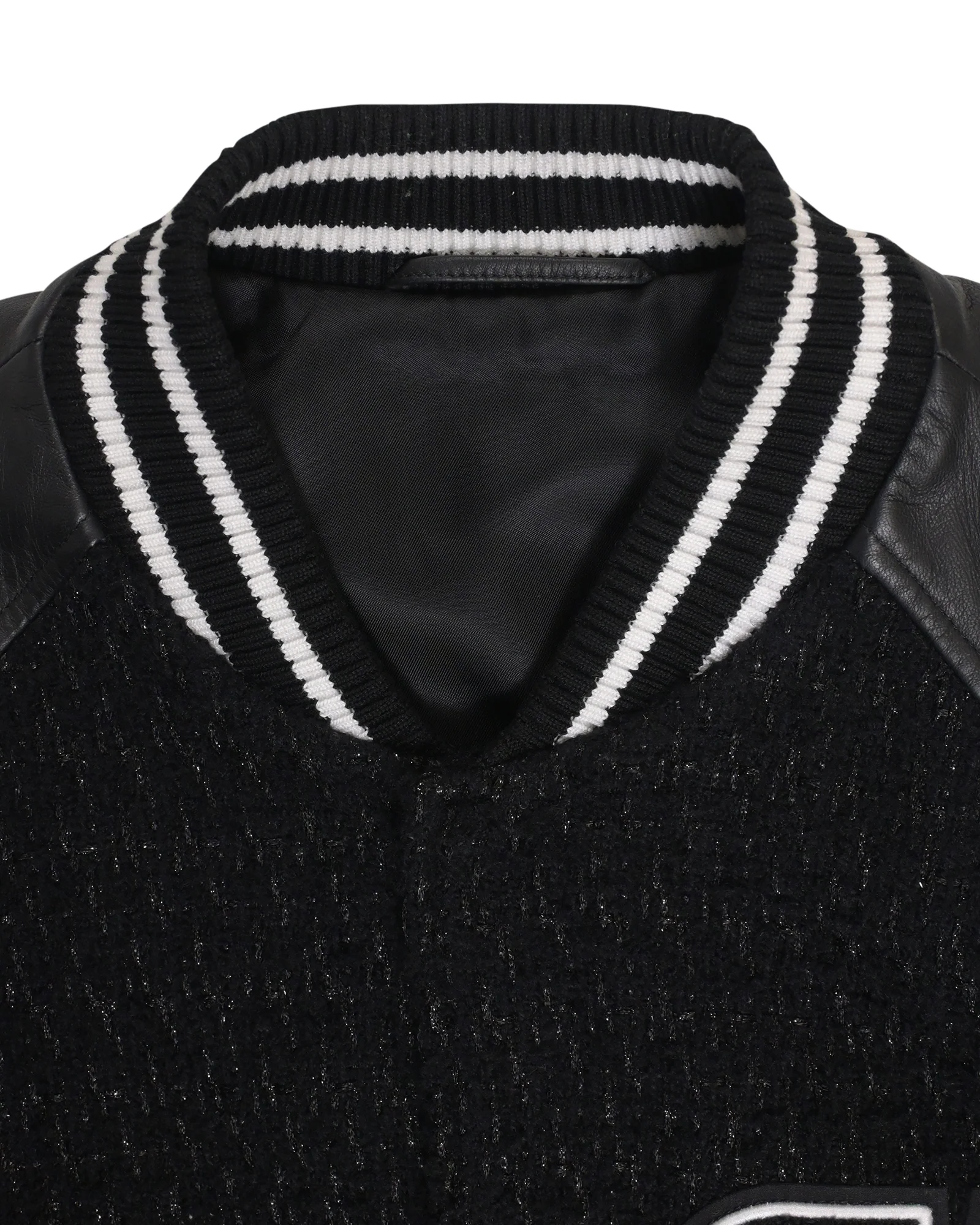 Men's Valentino Bomber Jacket in Black Tweed and Leather - Image 3