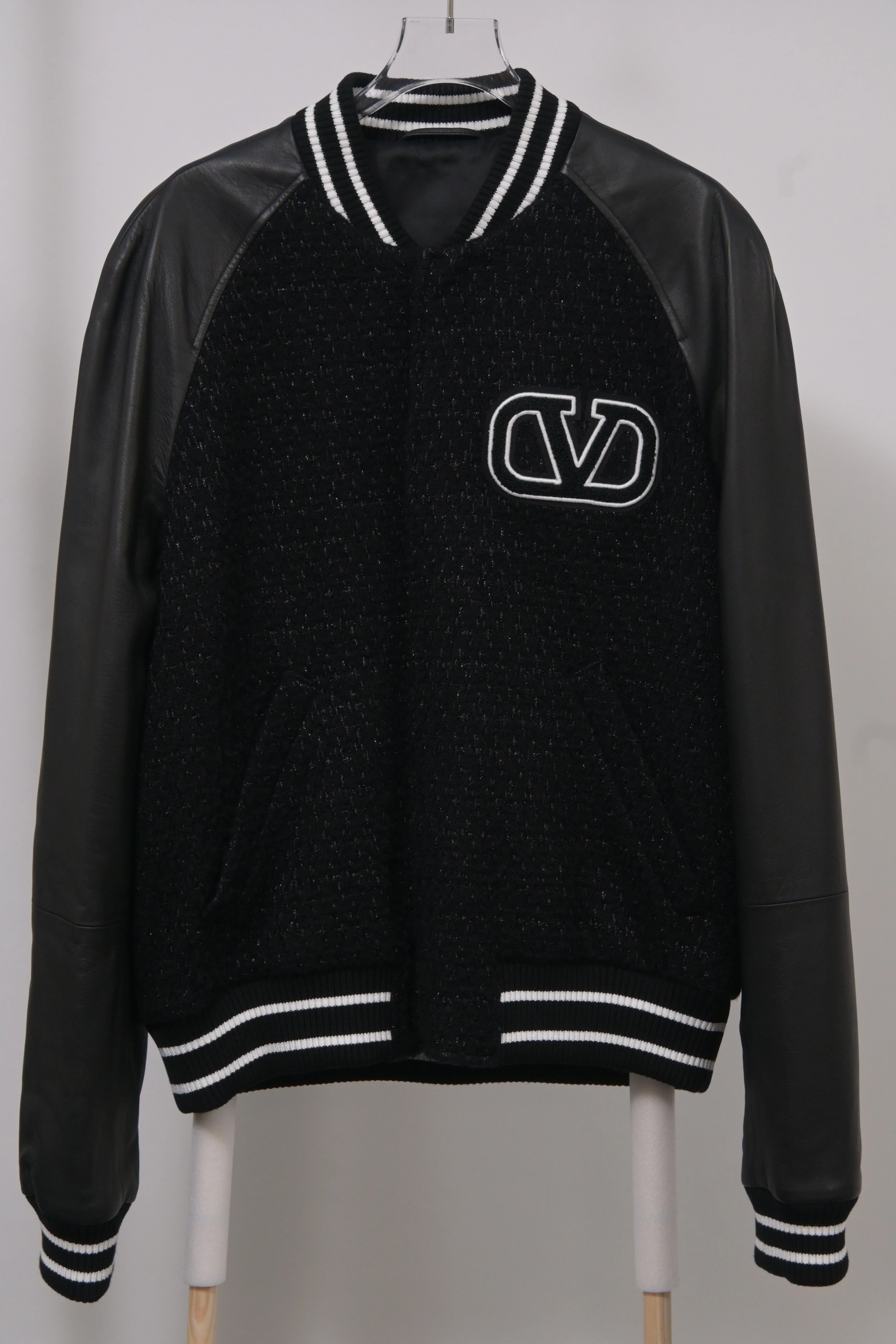 Men's Valentino Bomber Jacket in Black Tweed and Leather - Image 5