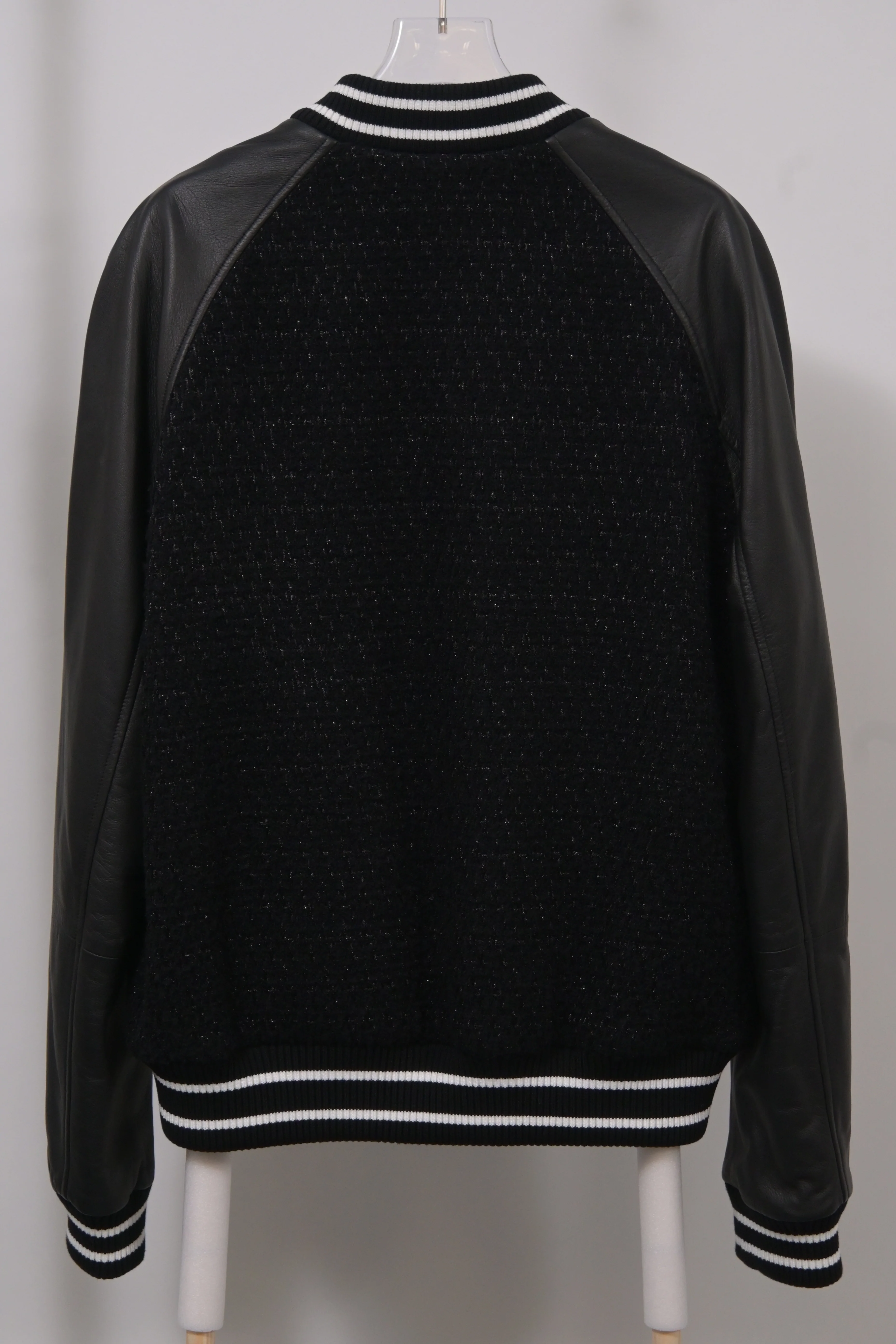 Men's Valentino Bomber Jacket in Black Tweed and Leather - Image 6