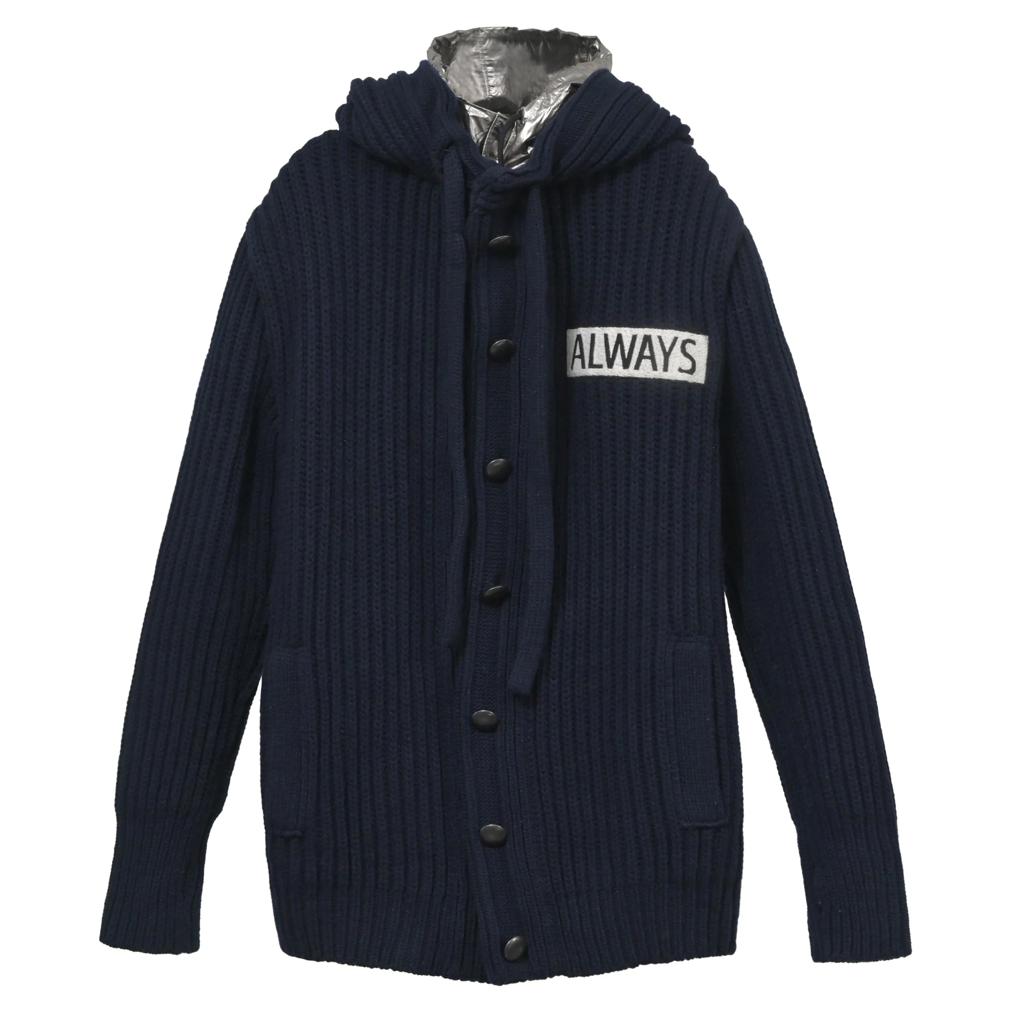 Men's Valentino Garavani All Ways Knit Jacket with Metallic Hood in Blue Wool