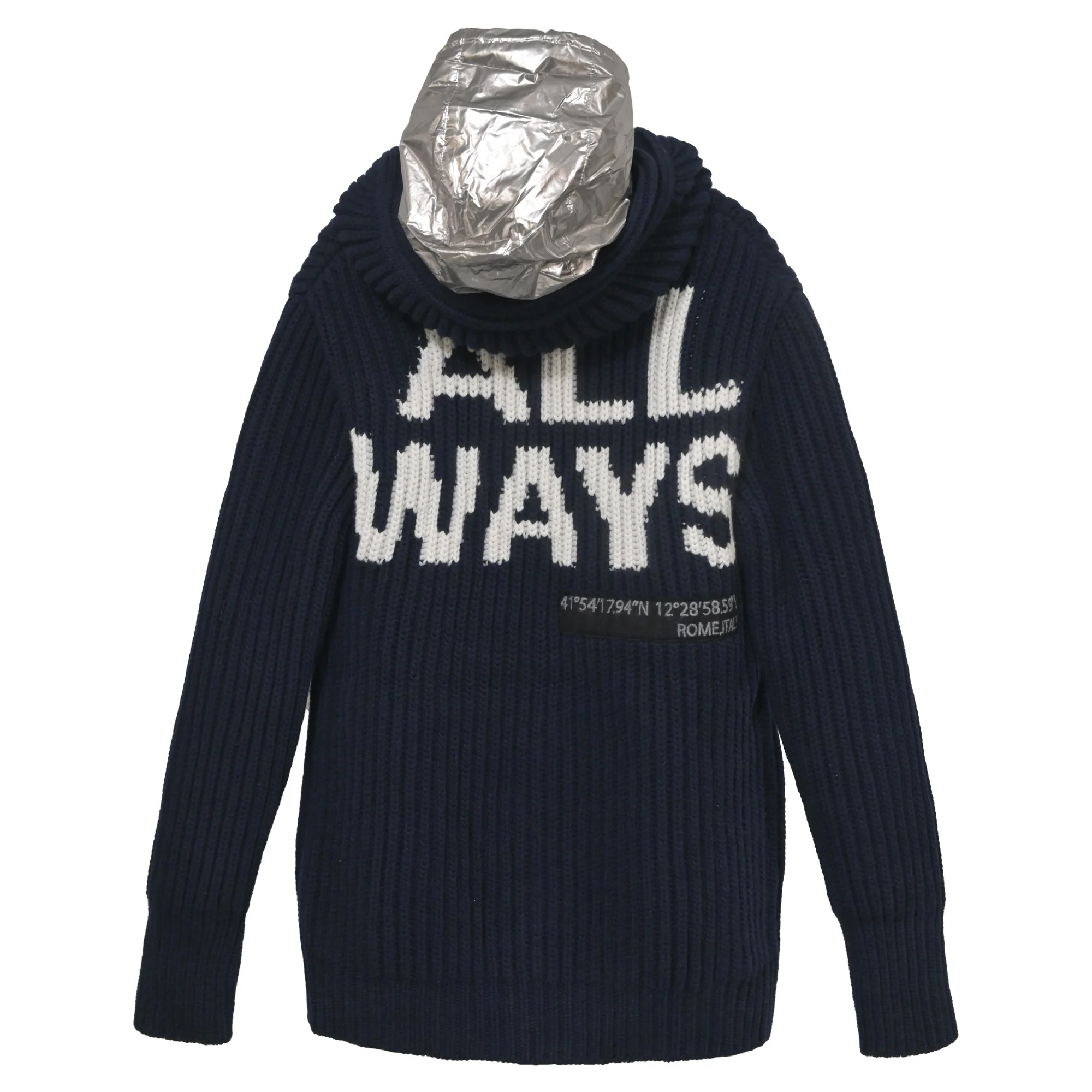 Men's Valentino Garavani All Ways Knit Jacket with Metallic Hood in Blue Wool - Image 3
