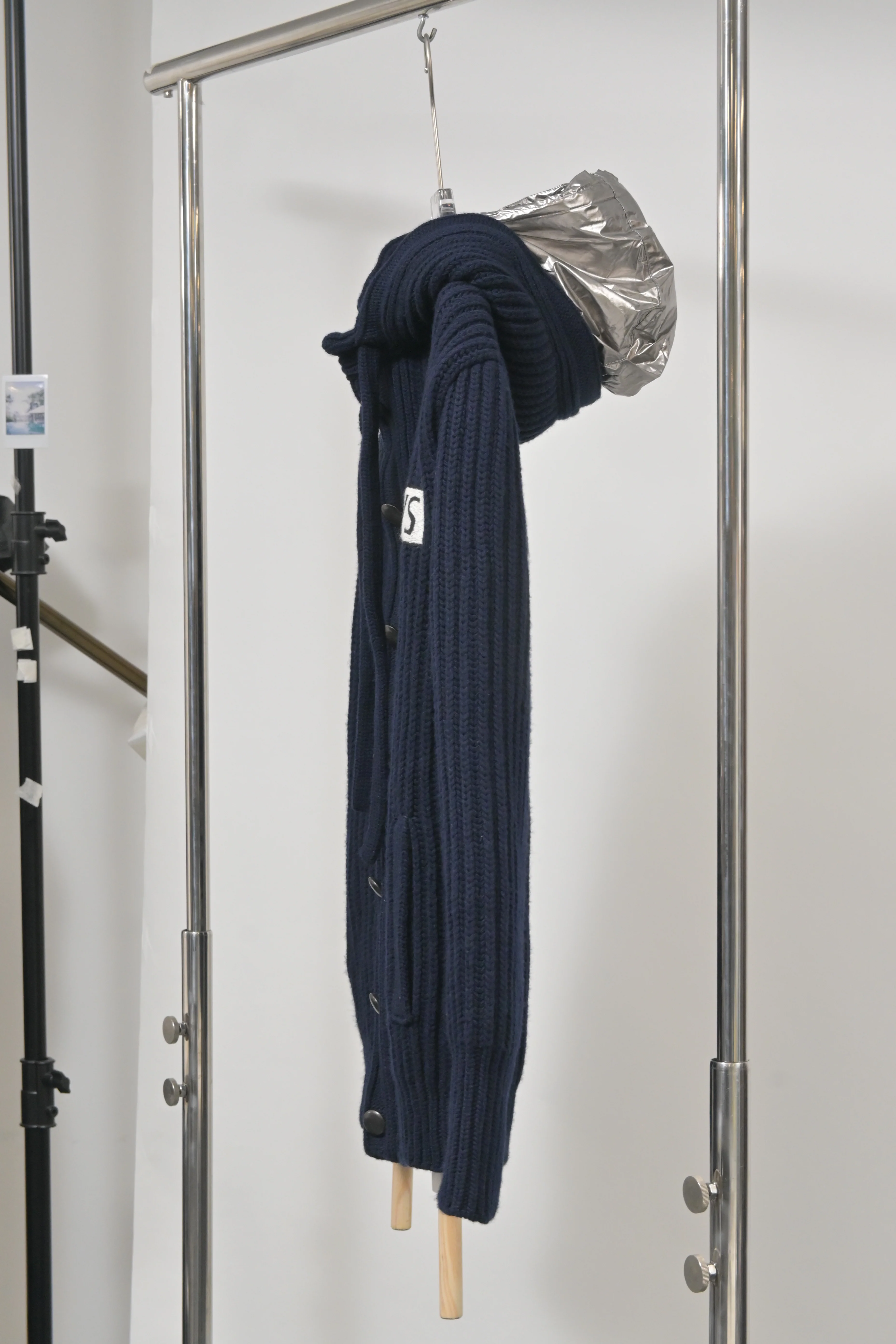 Men's Valentino Garavani All Ways Knit Jacket with Metallic Hood in Blue Wool - Image 7