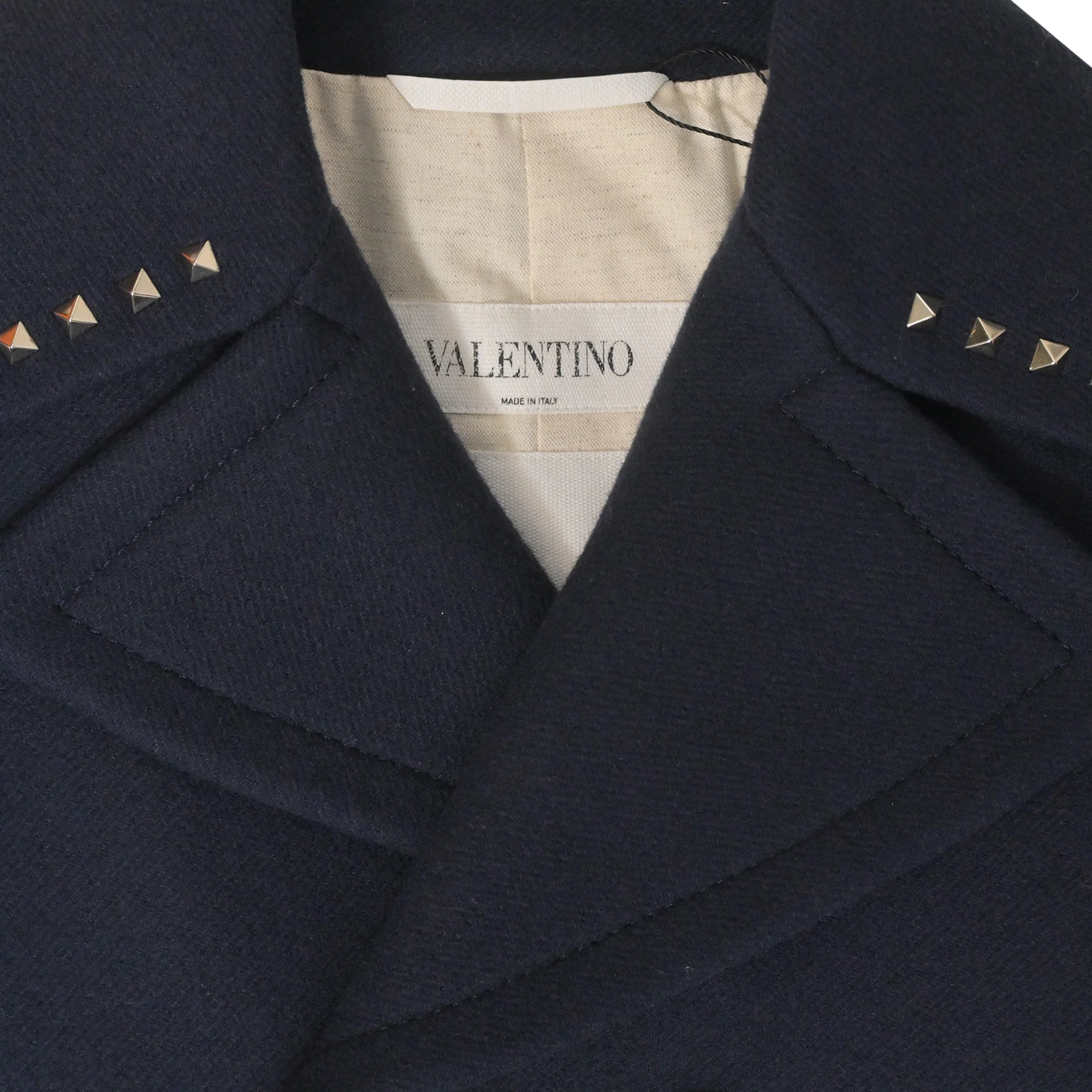 Men's Valentino Garavani Rockstud Double-Breasted Pea Coat in Navy Blue Wool - Image 4