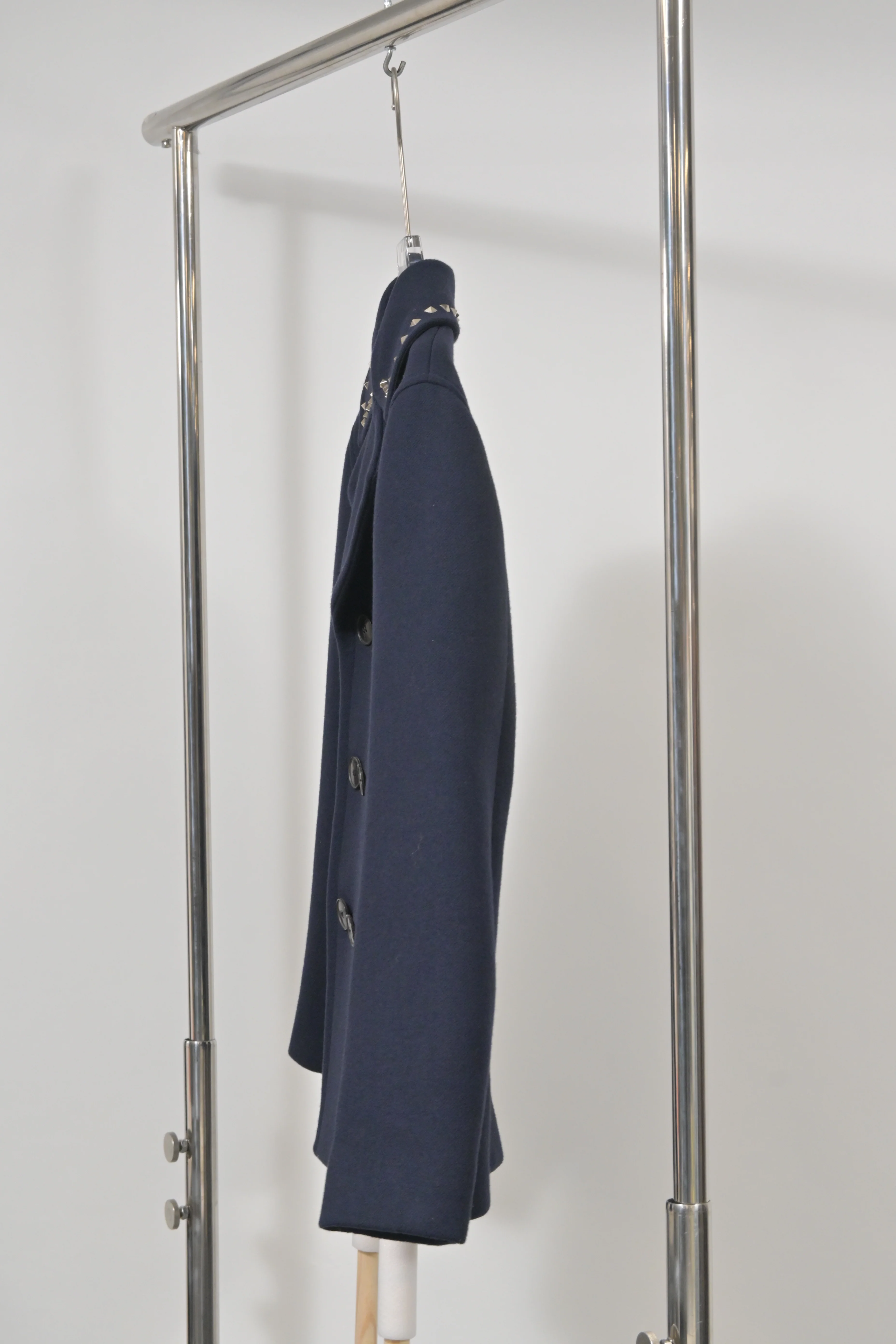 Men's Valentino Garavani Rockstud Double-Breasted Pea Coat in Navy Blue Wool - Image 7