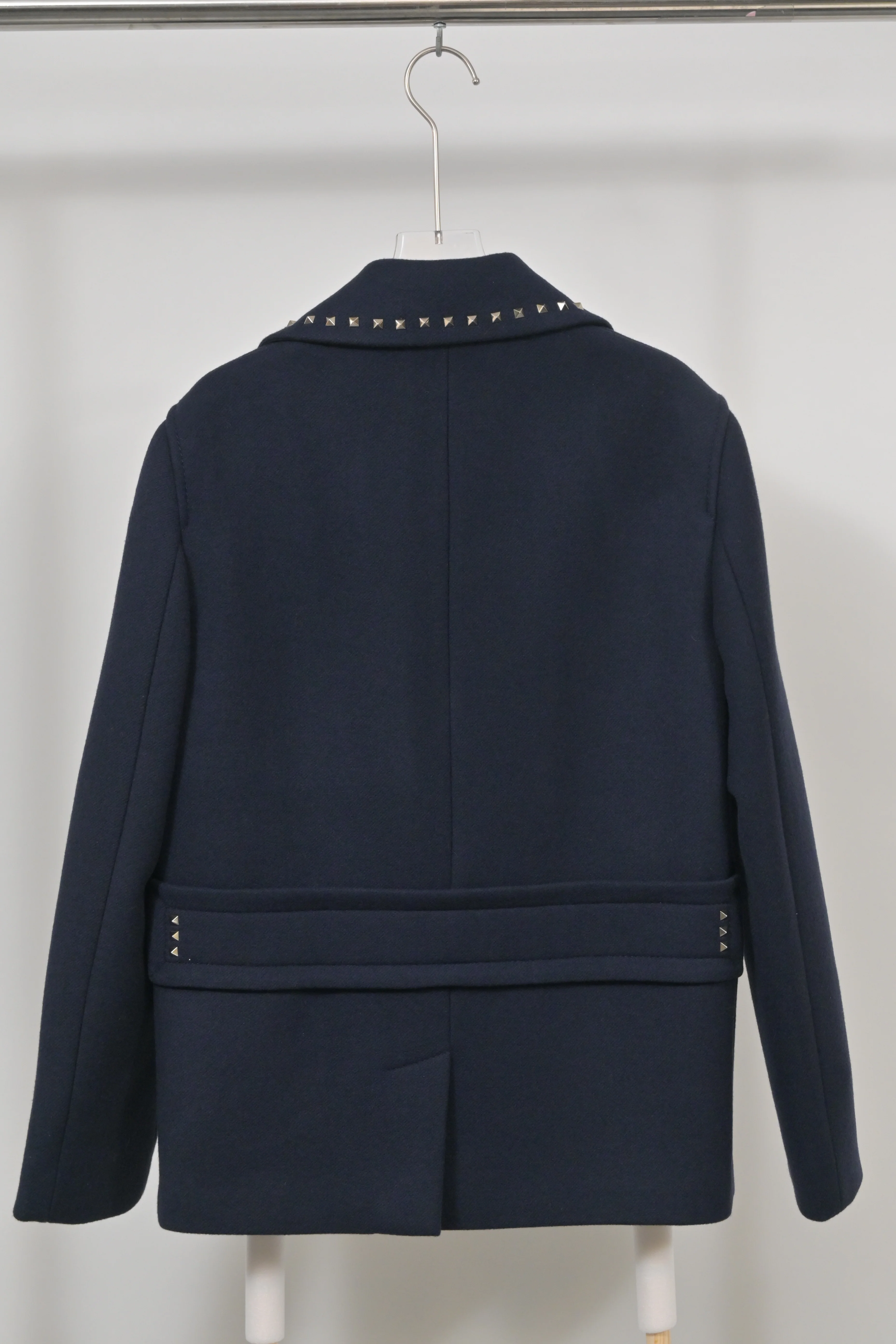 Men's Valentino Garavani Rockstud Double-Breasted Pea Coat in Navy Blue Wool - Image 8