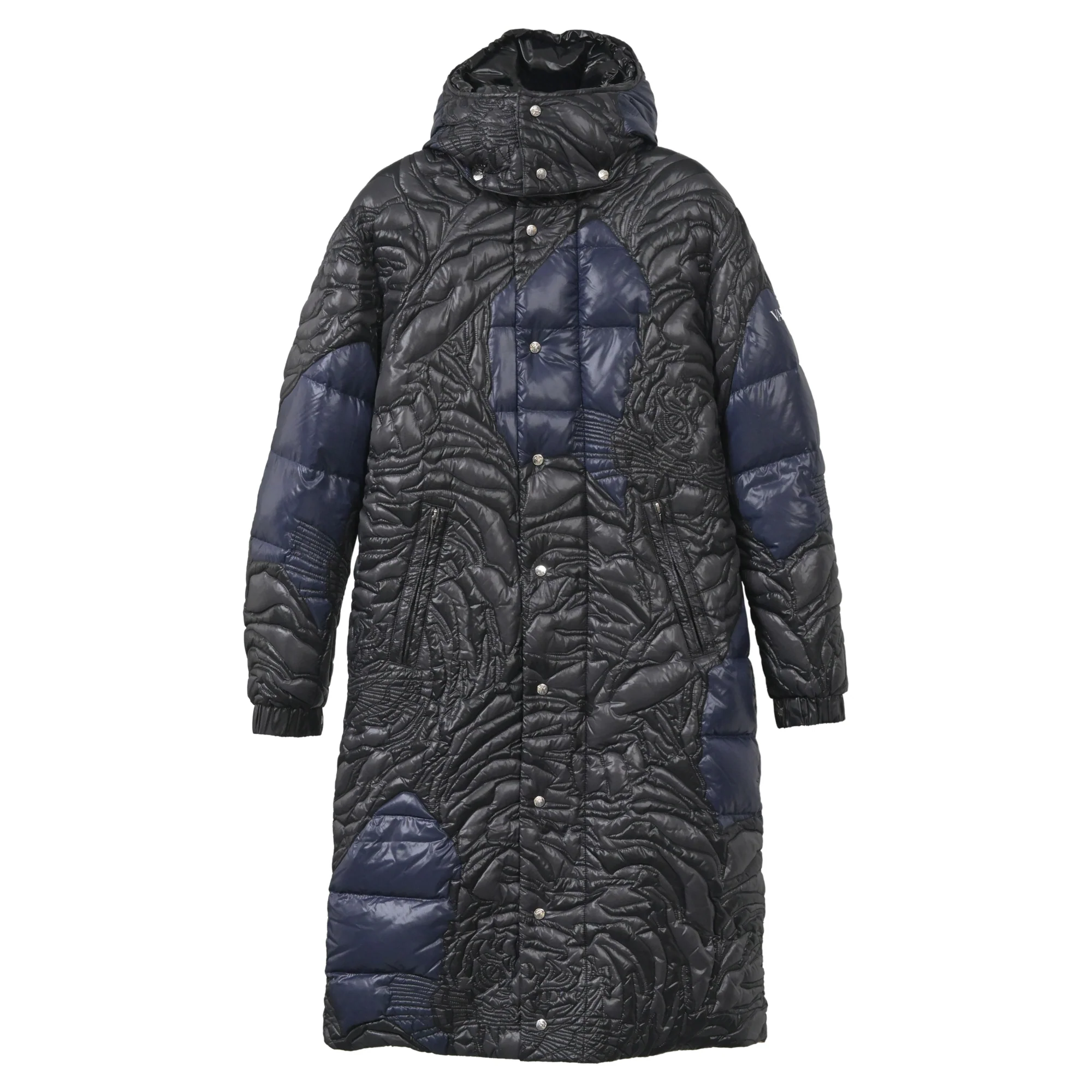 Men's Valentino x Moncler Embroidered Tiger Re-Edition Quilted Down Coat in Blue Nylon