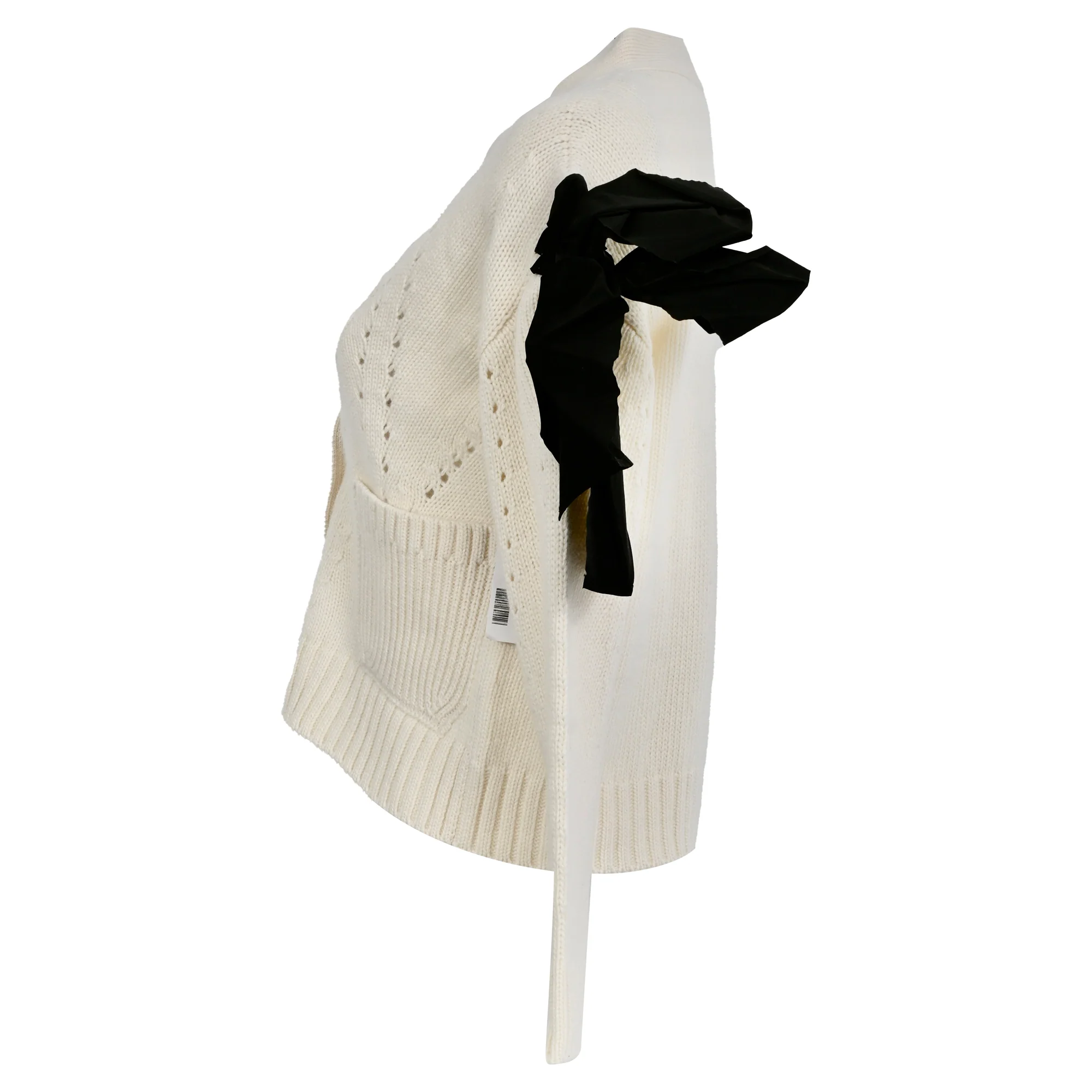 Women's RED Valentino Knitted Bow Accent Cardigan in Cream Wool - Image 2