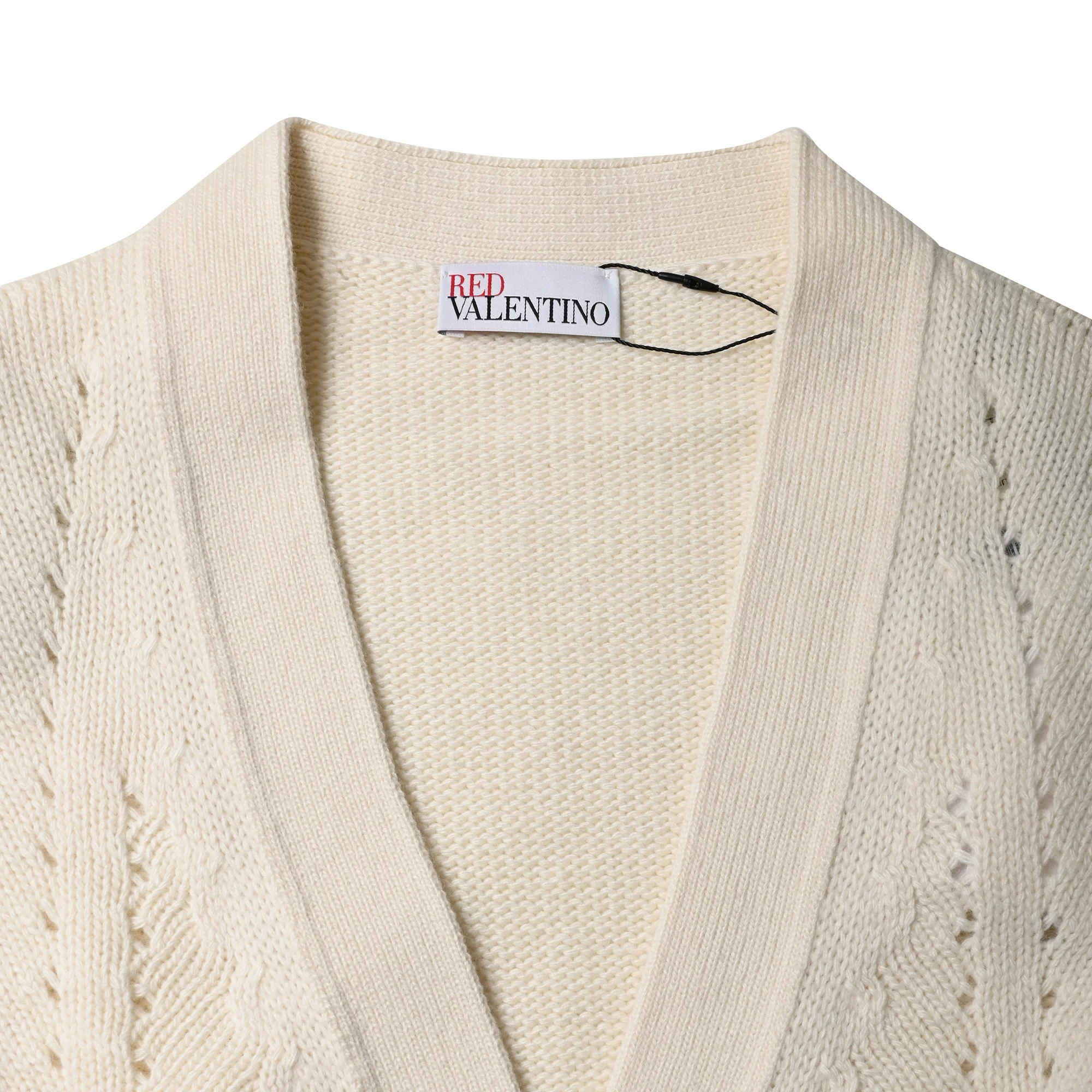 Women's RED Valentino Knitted Bow Accent Cardigan in Cream Wool - Image 5