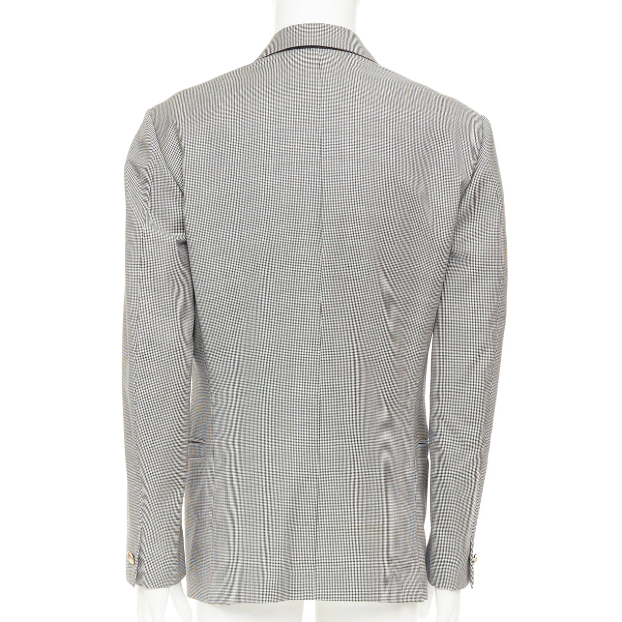 Men's VERSACE grey wool micro houndstooth gold Medusa double breasted blazer EU50 L - Image 5