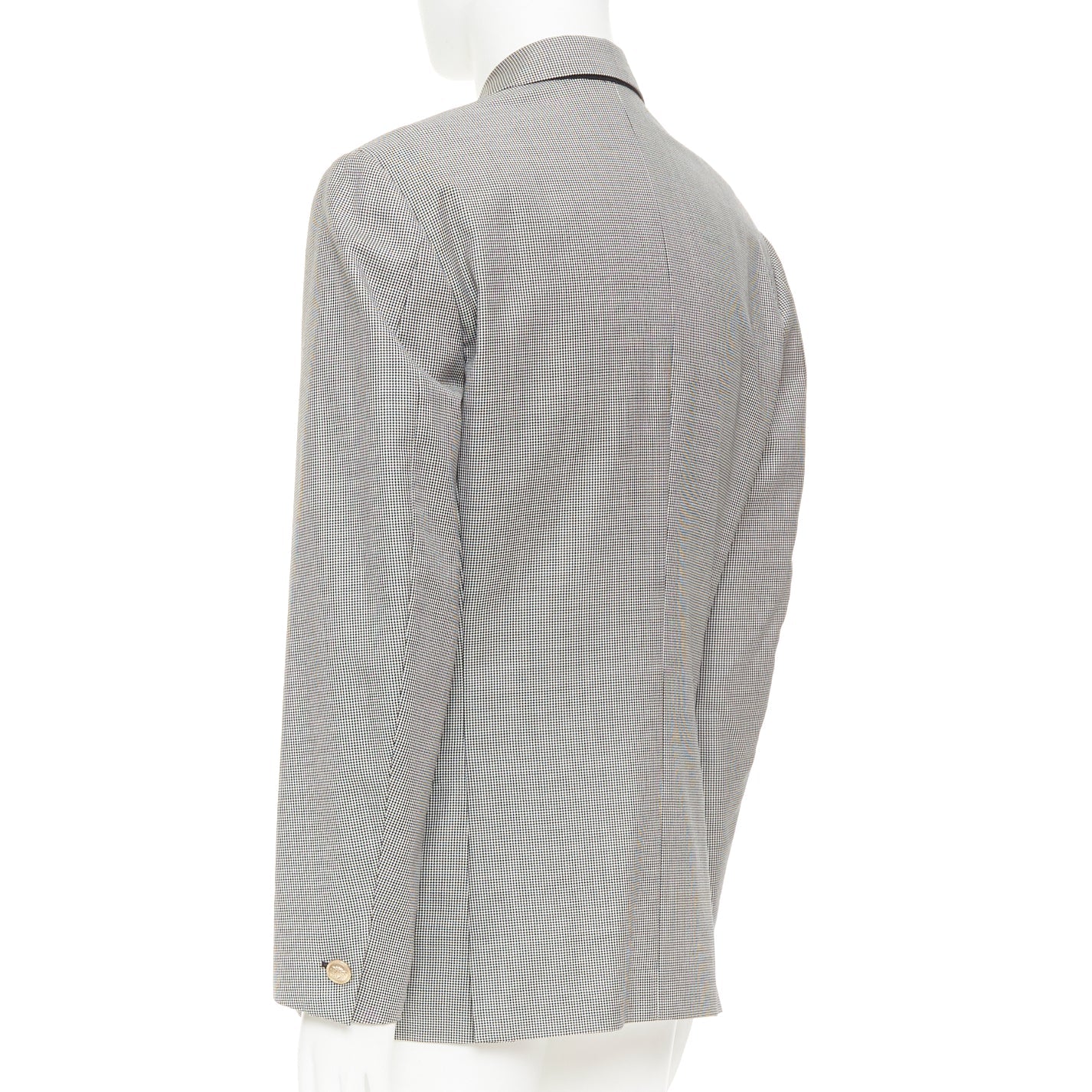 Men's VERSACE grey wool micro houndstooth gold Medusa double breasted blazer EU50 L - Image 6