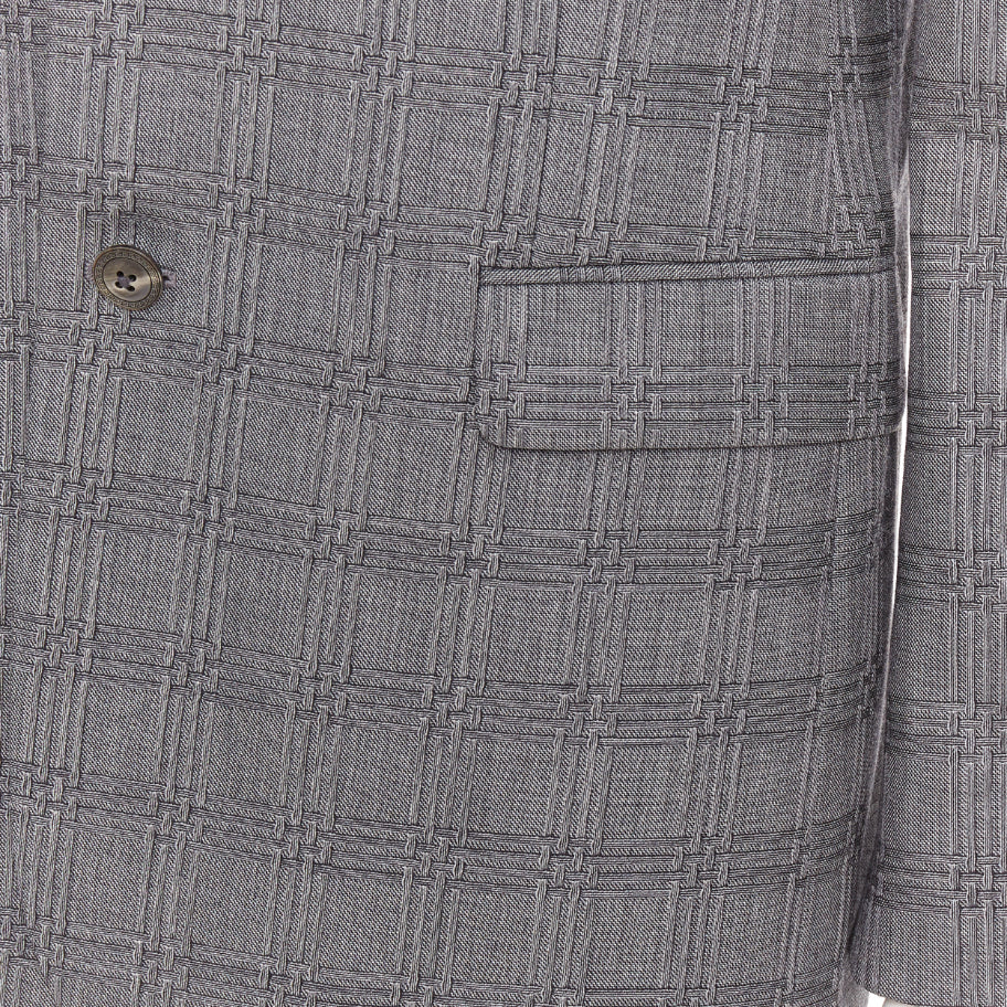Men's VERSACE grey wool silk blend plaid checked 2 button notched lapel blazer EU50 L - Image 2