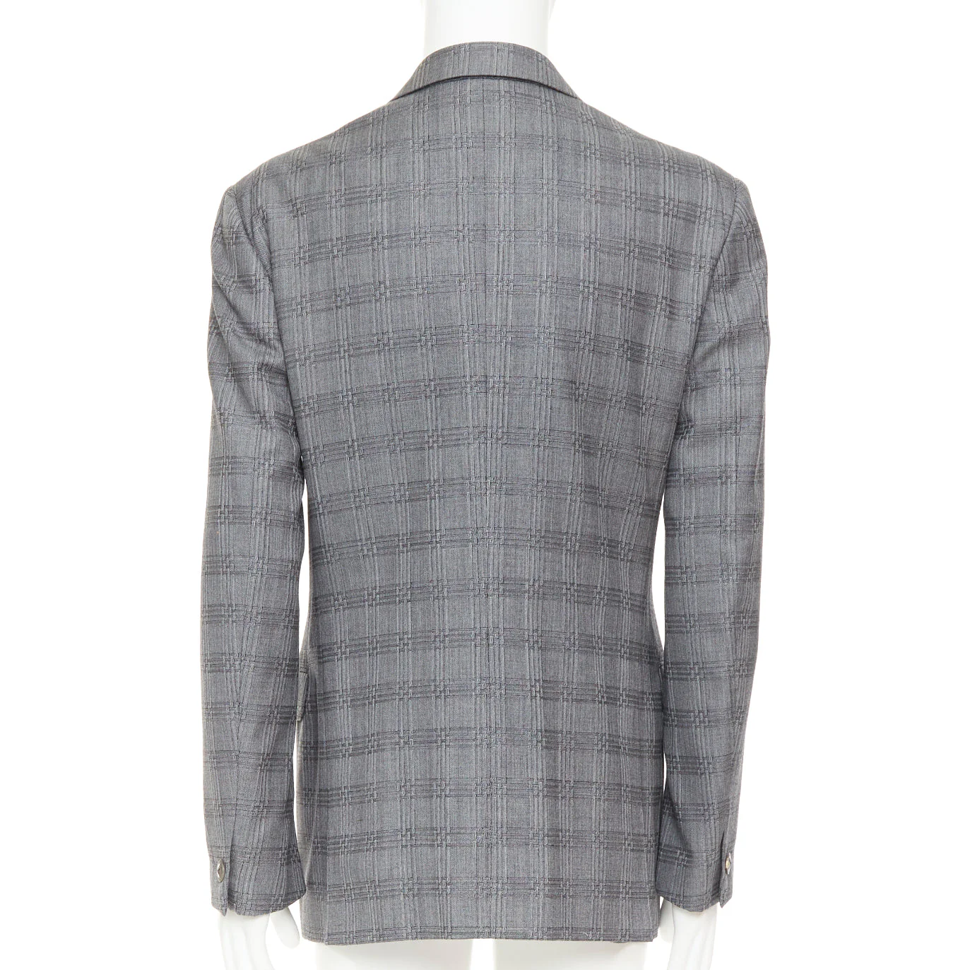 Men's VERSACE grey wool silk blend plaid checked 2 button notched lapel blazer EU50 L - Image 5