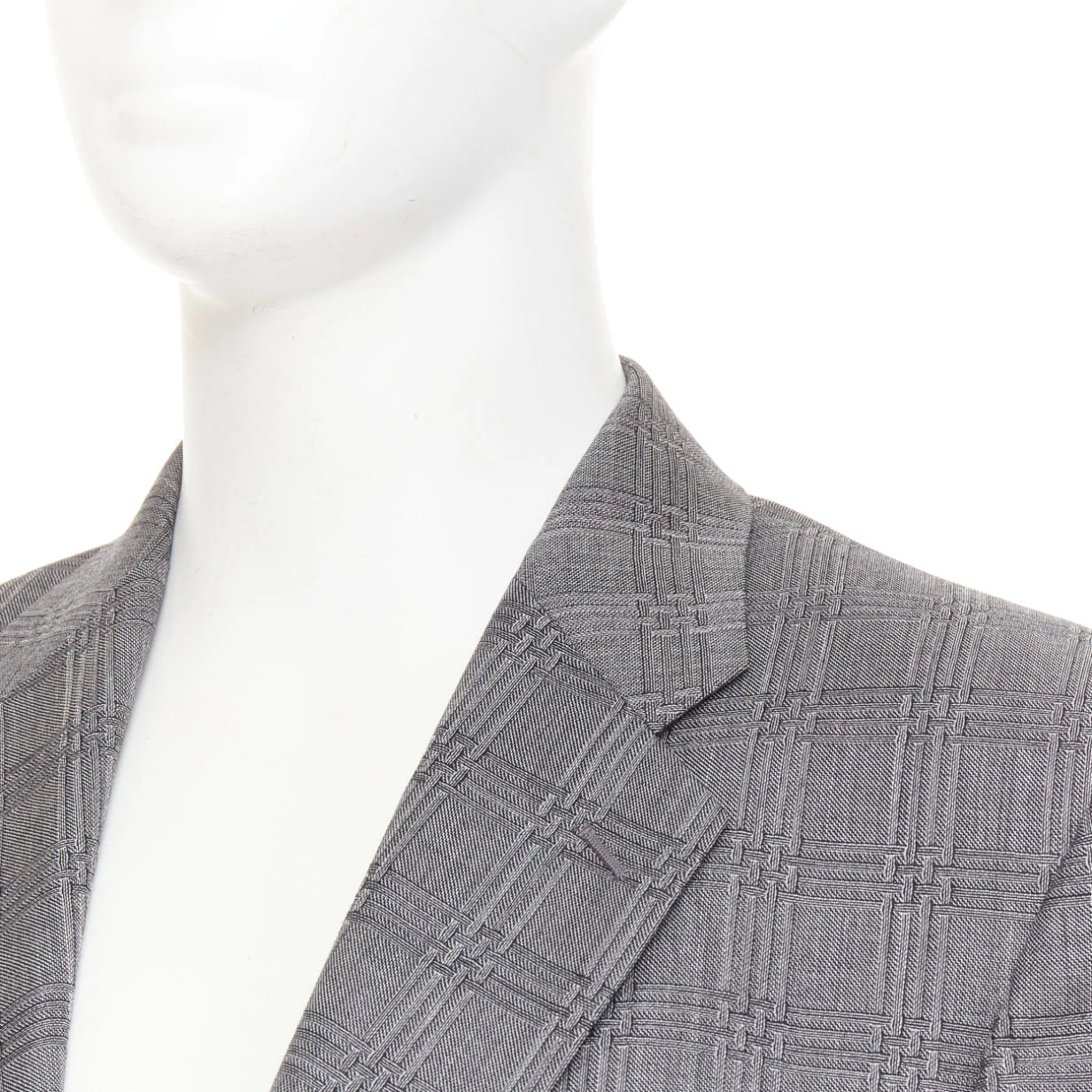 Men's VERSACE grey wool silk blend plaid checked 2 button notched lapel blazer EU50 L - Image 7