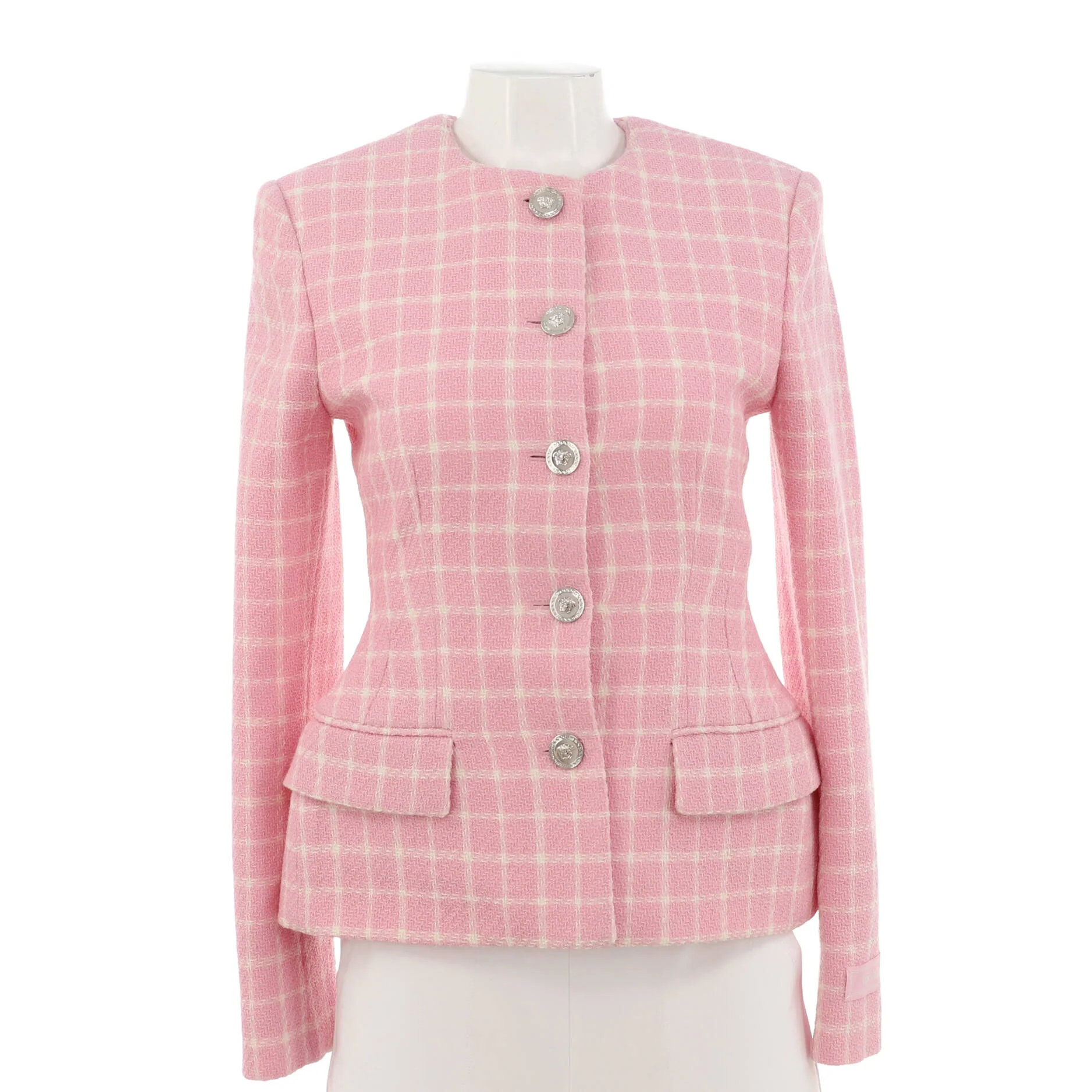 Women's Medusa Collarless Button Up Jacket Tweed