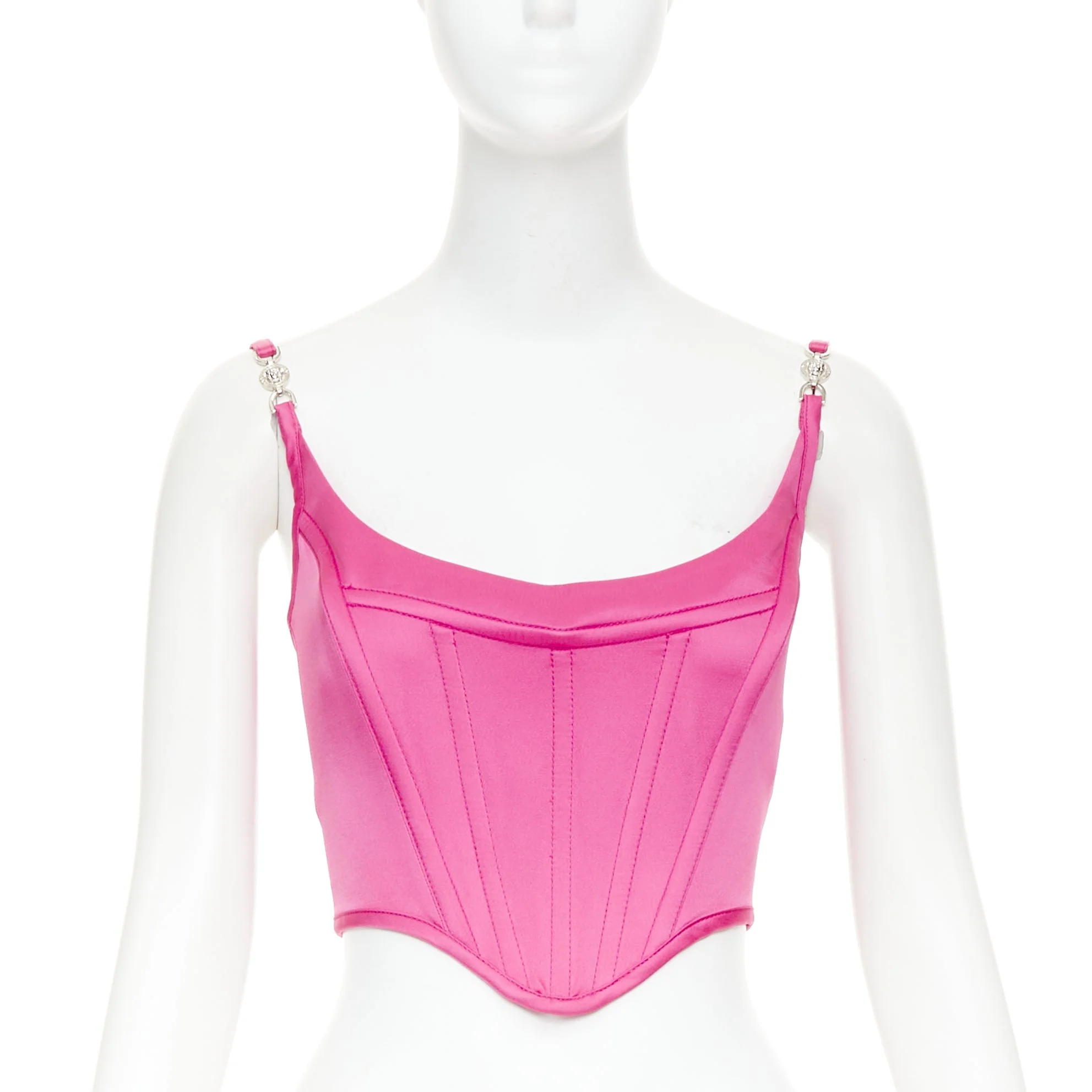 Women's new VERSACE Medusa '95 Satin Waterlilly fuschia pink boned corset top IT36 XXS