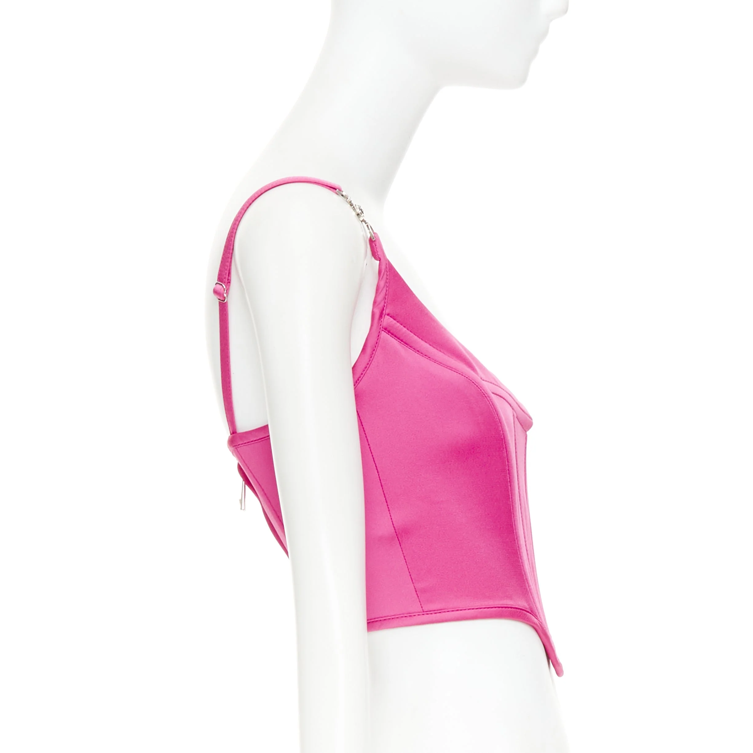 Women's new VERSACE Medusa '95 Satin Waterlilly fuschia pink boned corset top IT36 XXS - Image 4