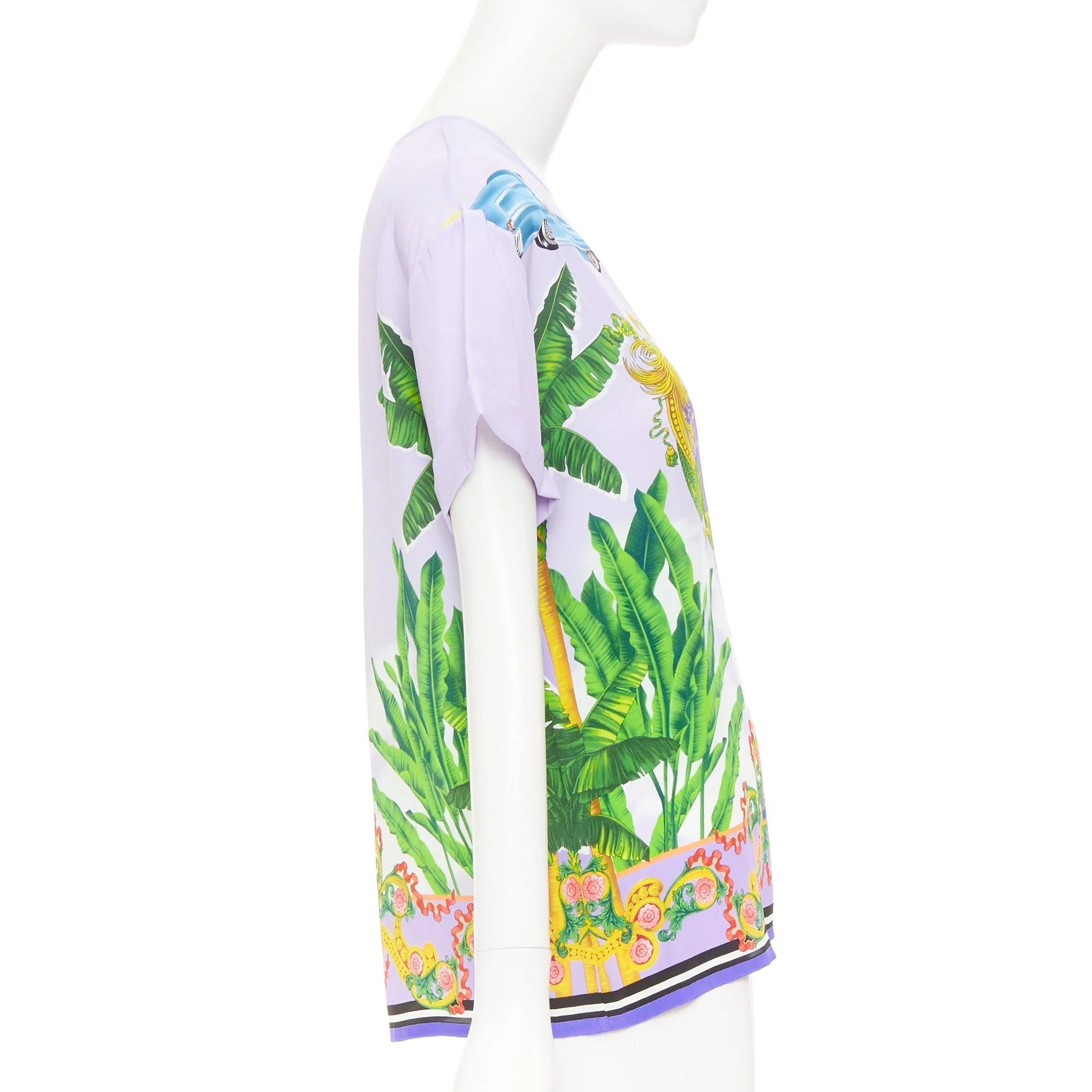 Women's VERSACE Beverly Palm lilac purple silk print short sleeve top IT40 S - Image 4